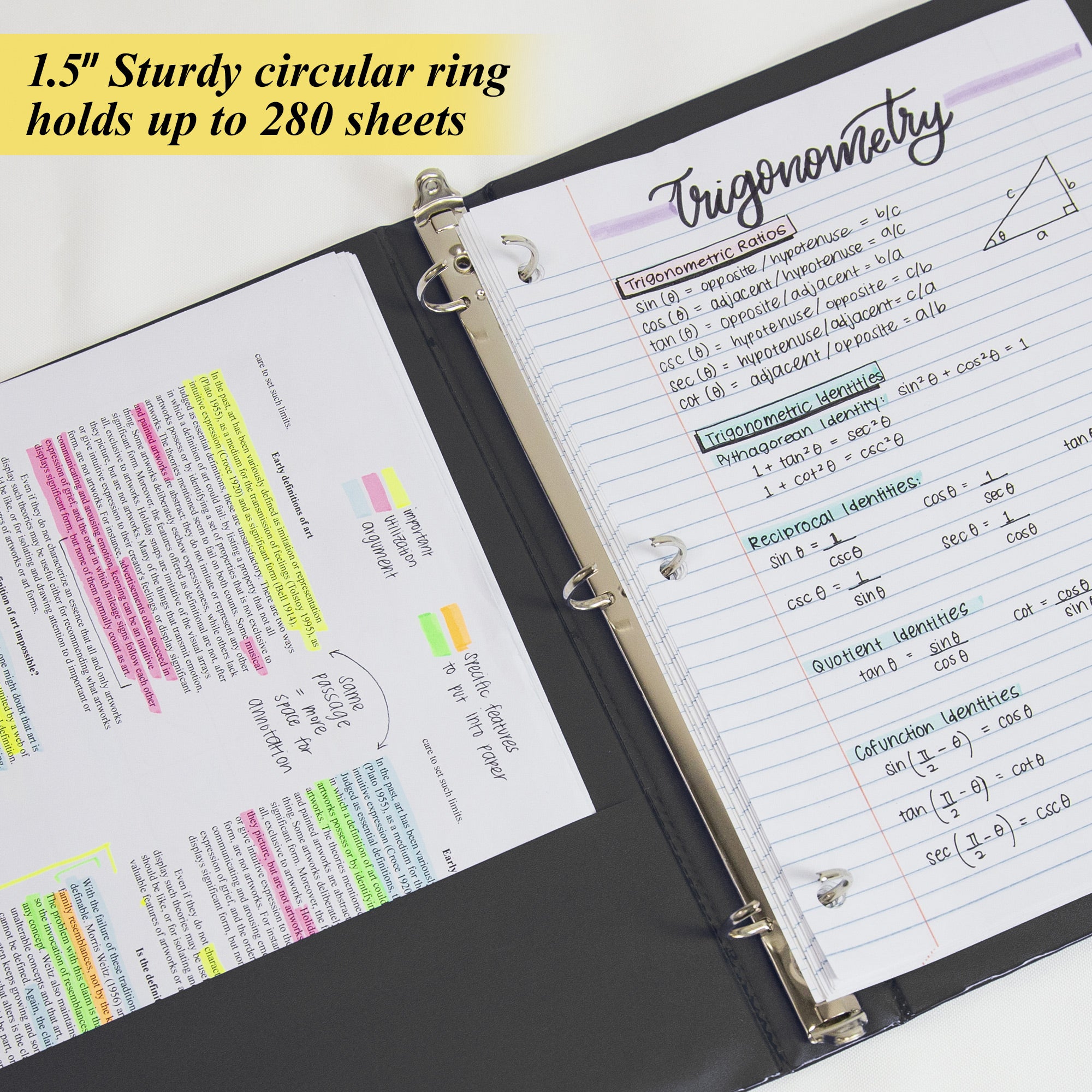 1.5 in Black 3-Ring Binder, 2 Pockets, 280 Sheet Capacity