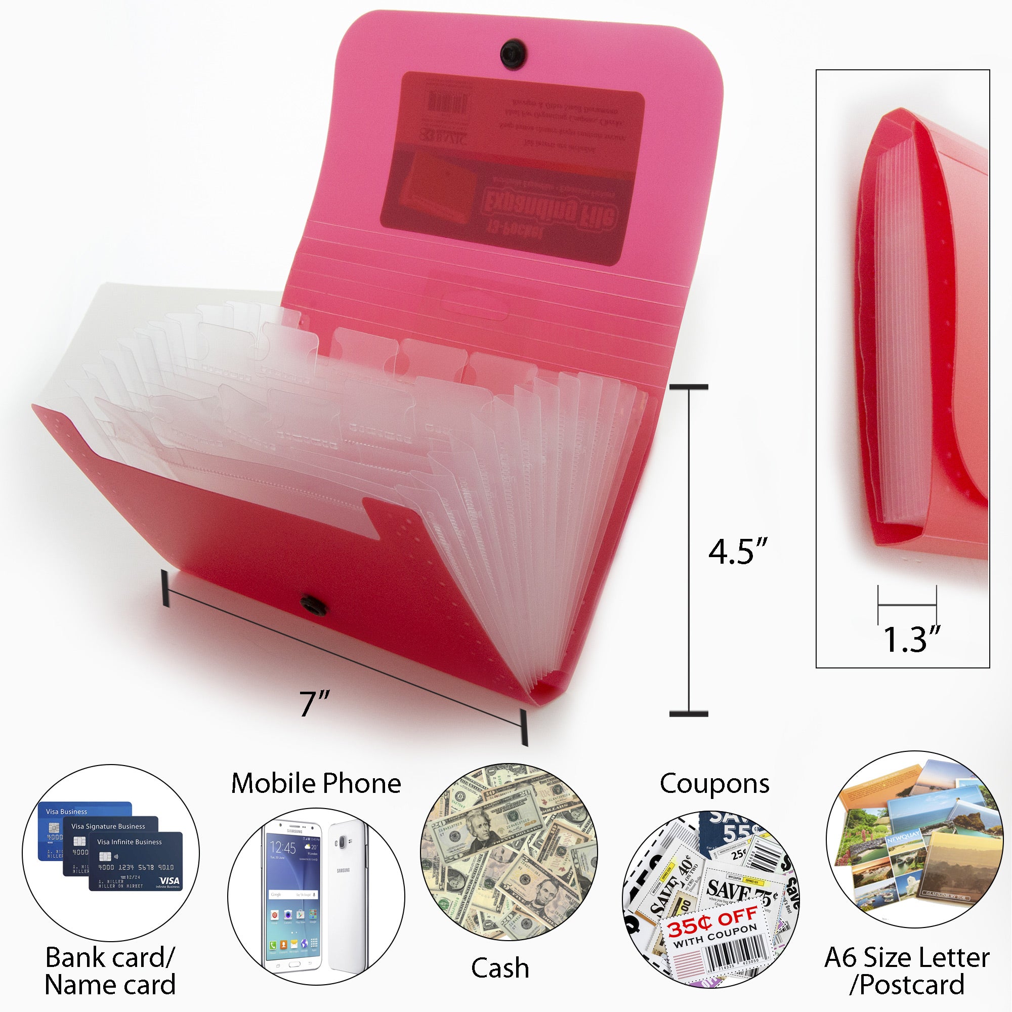 Coupon Organizer, 13 Pockets, 7" x 4-5/8", Assorted