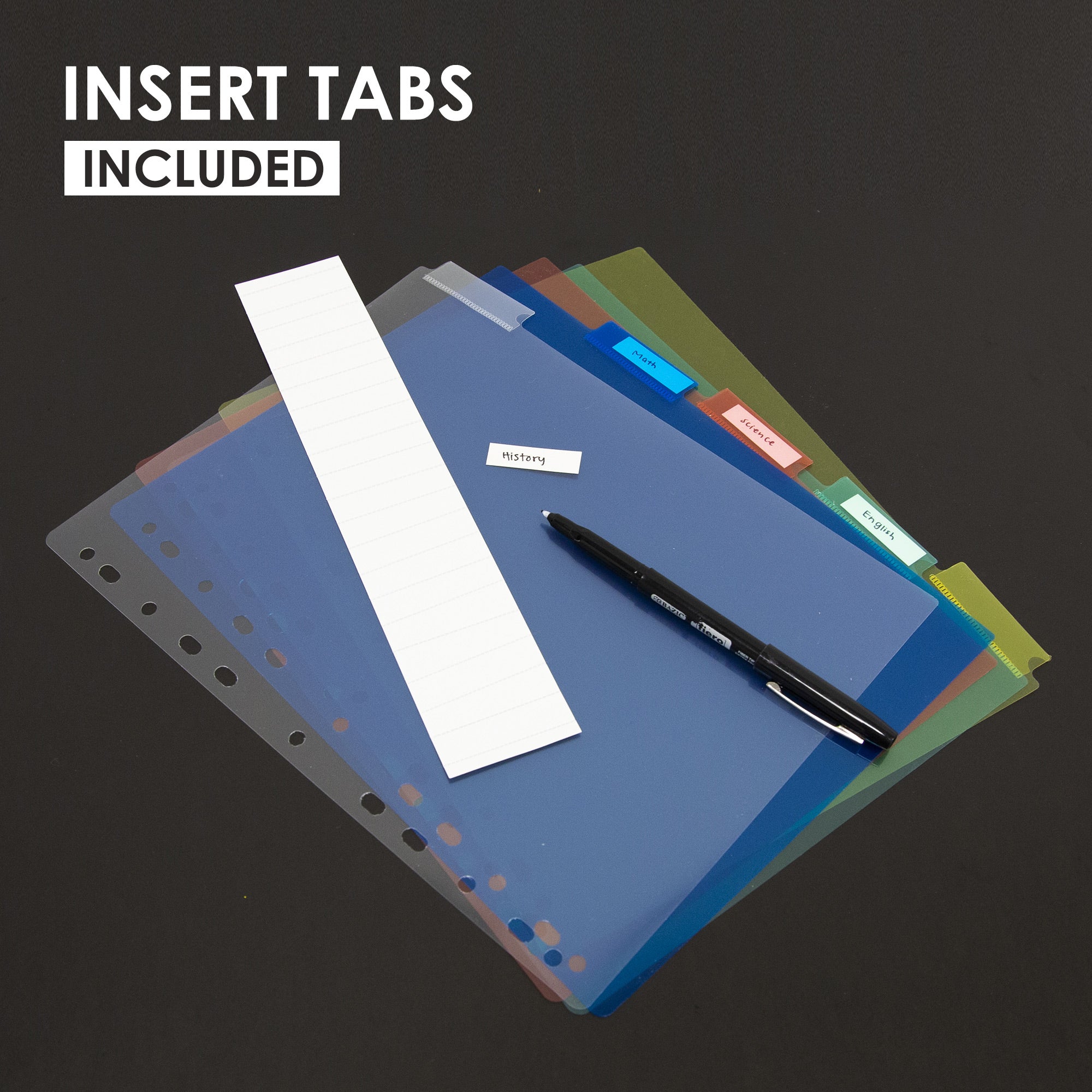 Binder Dividers with Tabs, 5-Tab Insertable Plastic, 11-Hole