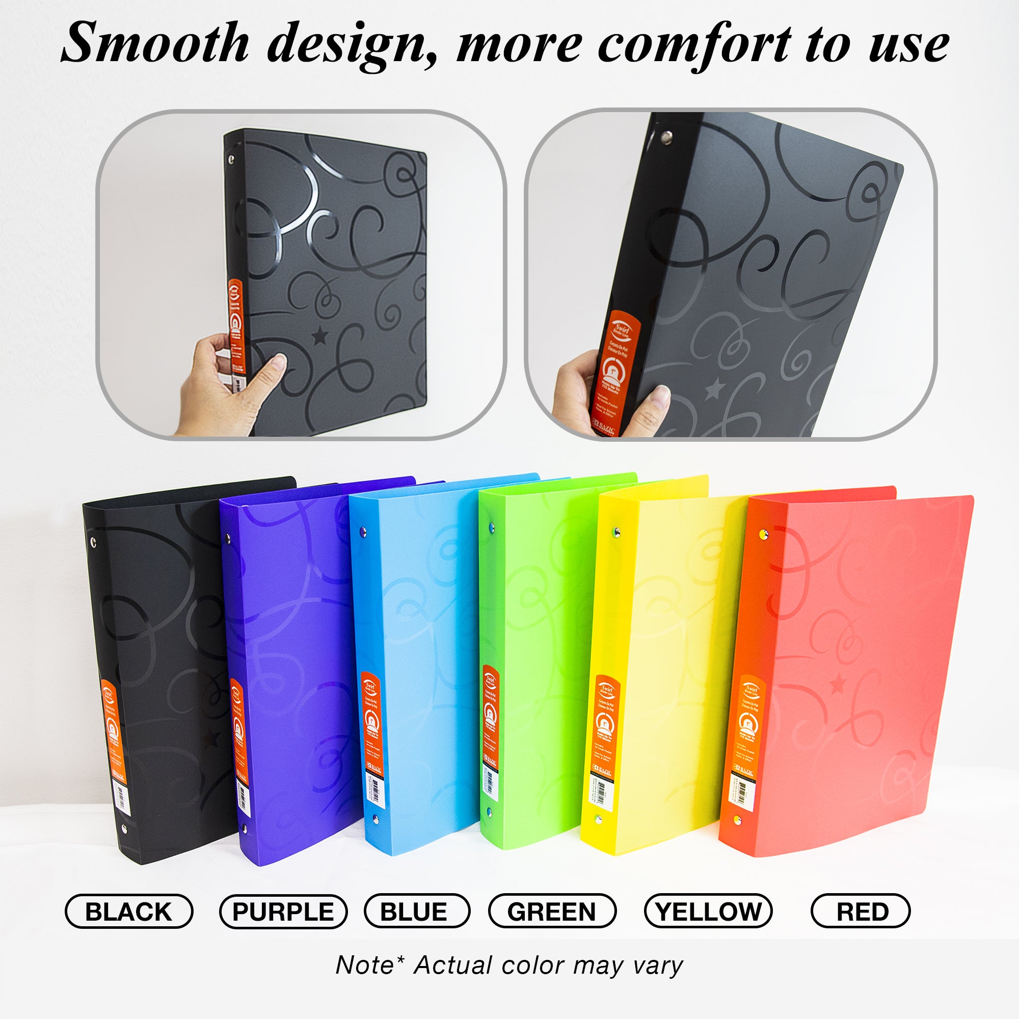 1" Swirl Poly 3-Ring Binder, 1 Pocket