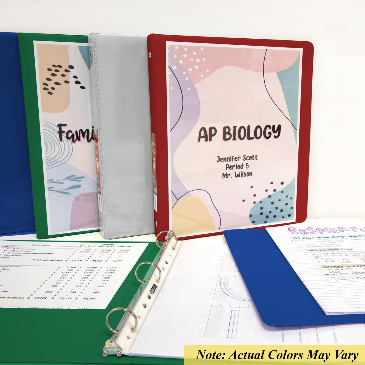 1" Assorted Color 3-Ring View Binder, Round Ring, 2 Pockets