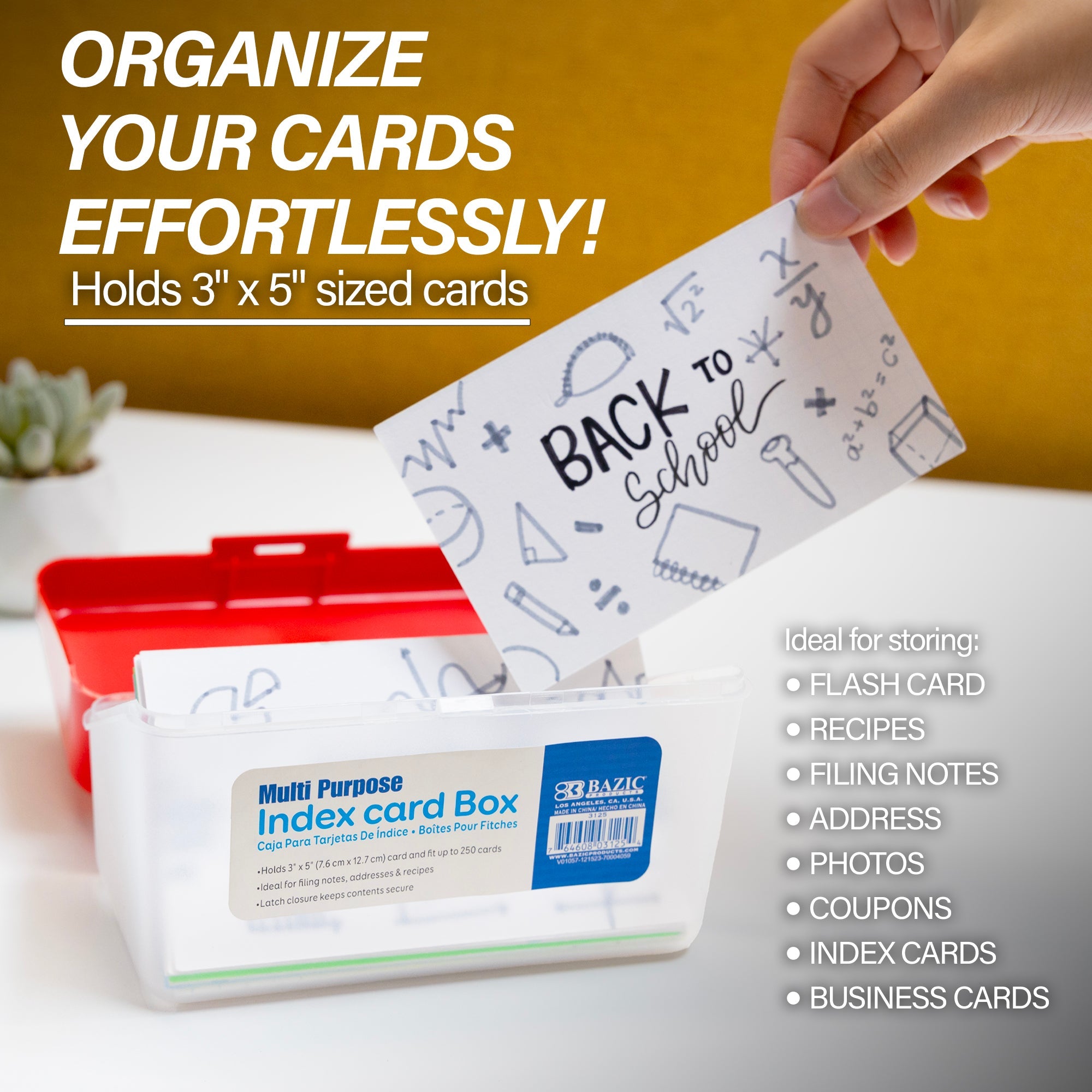 3 x 5 in Index Card File Box, Holds 250 – BAZIC Store
