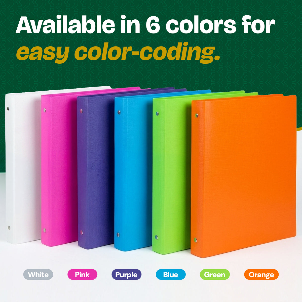 1" Bright Color Poly 3-Ring Binder, 1 Pocket