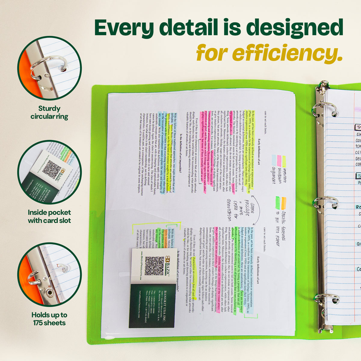 1" Bright Color Poly 3-Ring Binder, 1 Pocket