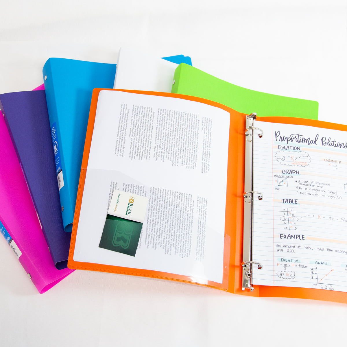 1" Bright Color Poly 3-Ring Binder, 1 Pocket