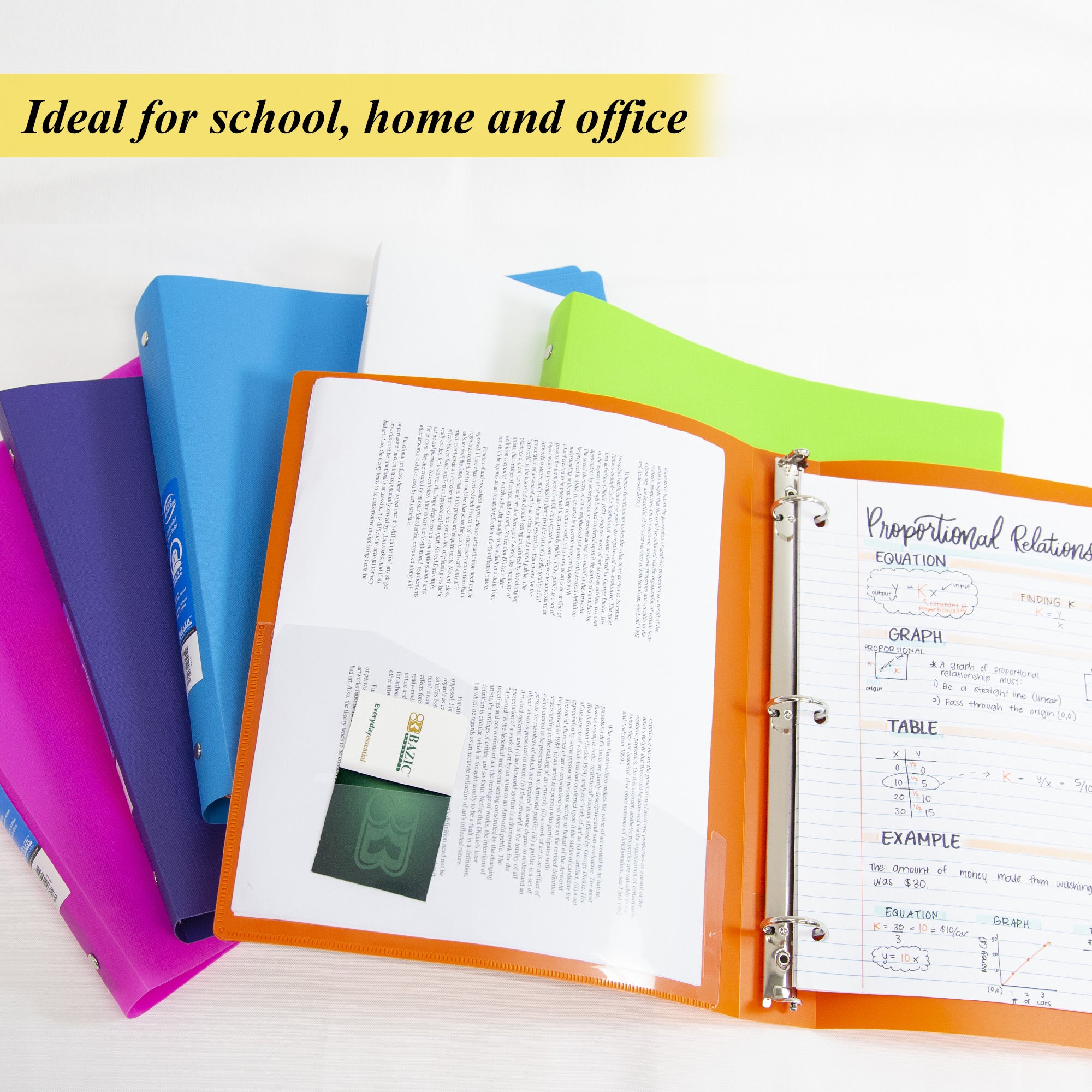 1 in Bright Color 3-Ring Binder, Durable Poly Cover