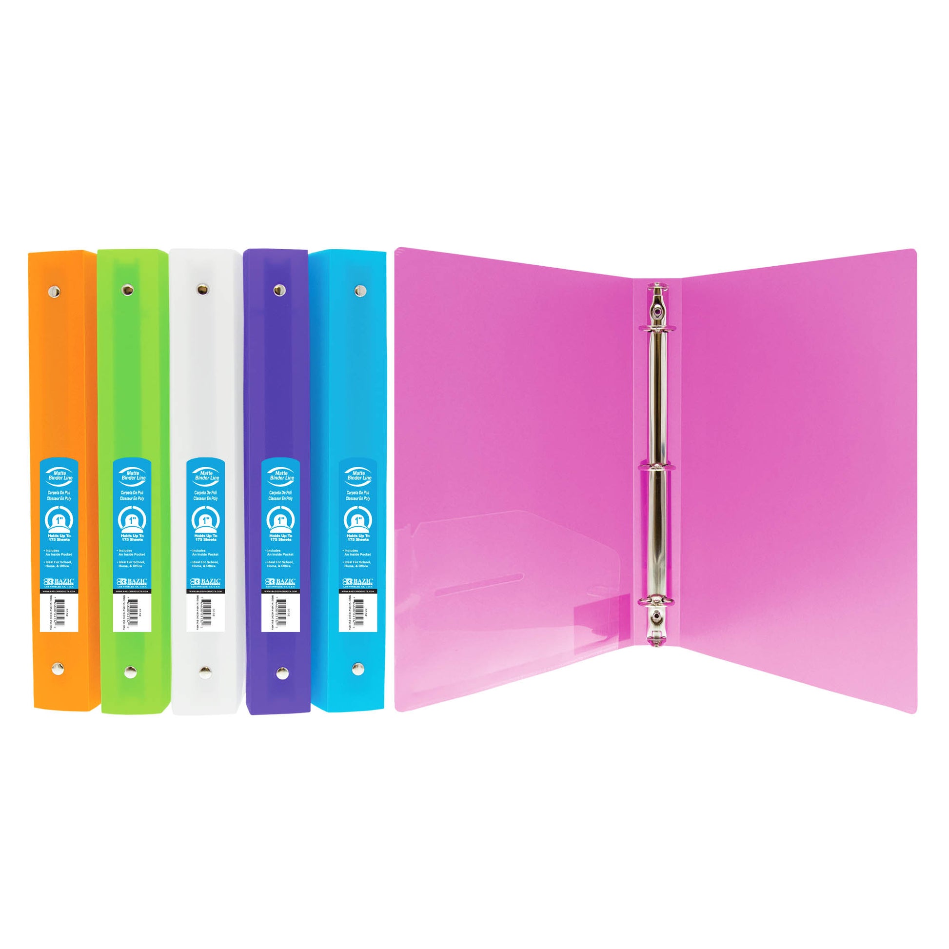 1" Bright Color Poly 3-Ring Binder w/ Pocket