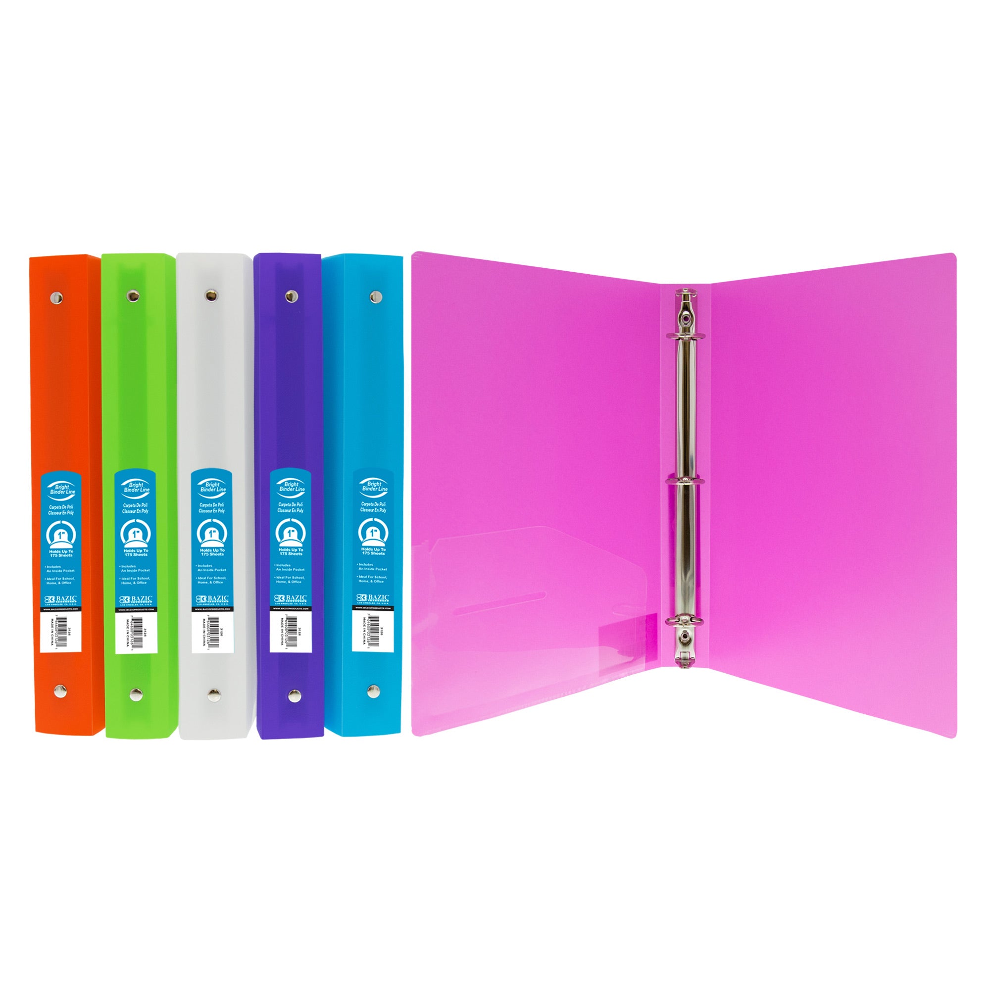 1 in Bright Color 3-Ring Binder, Durable Poly Cover