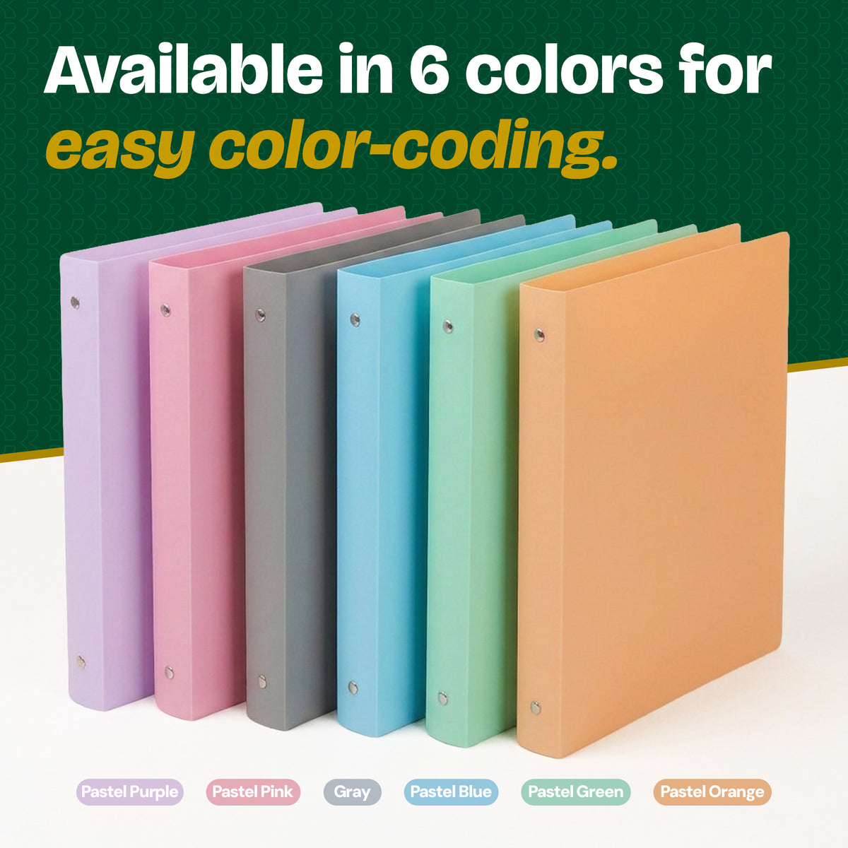 1" Pastel Color Poly 3-Ring Binder, 1 Pocket