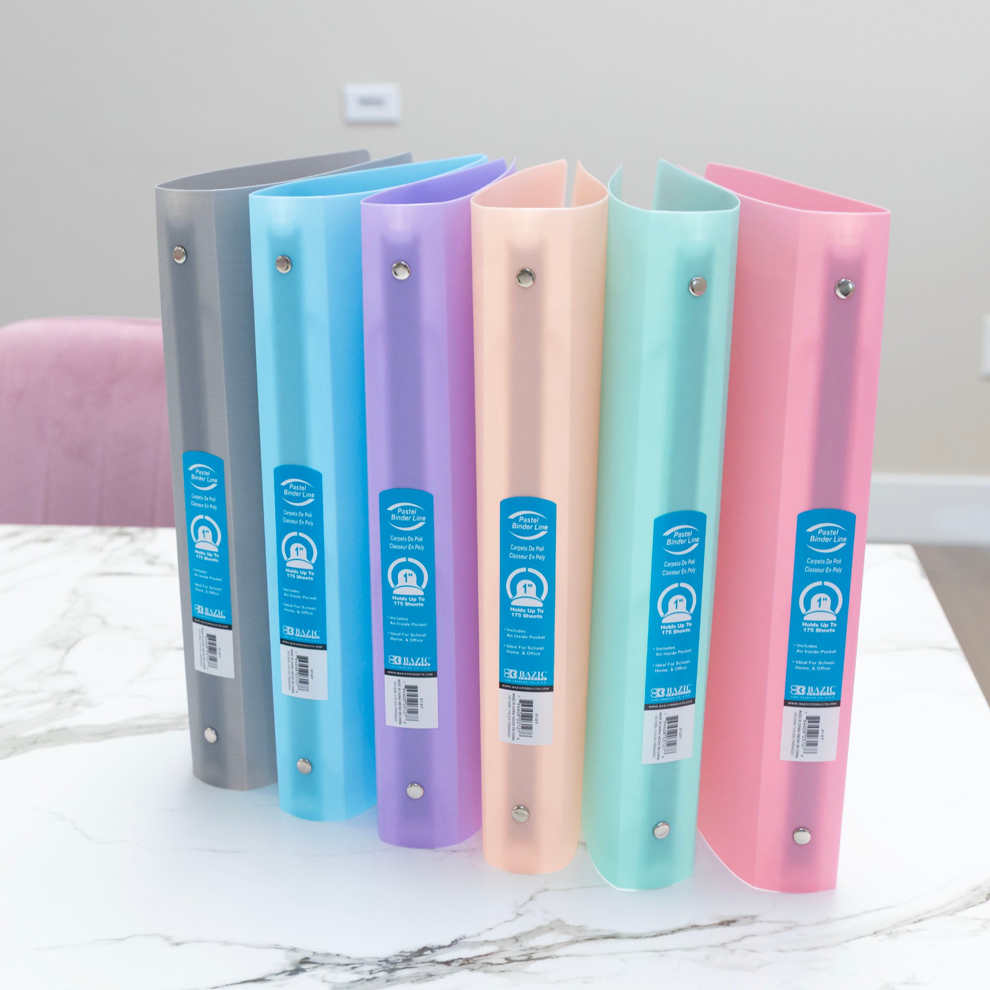 1" Pastel Color Poly 3-Ring Binder w/ Pocket 1" Pastel Color Poly 3-Ring Binder w/ Pocket