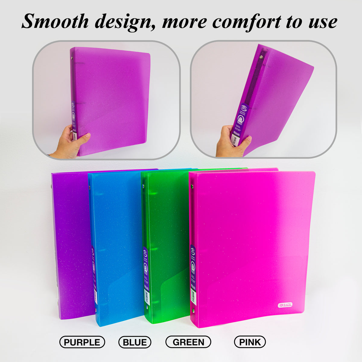 1" Glitter Poly 3-Ring Binder, 1 Pocket