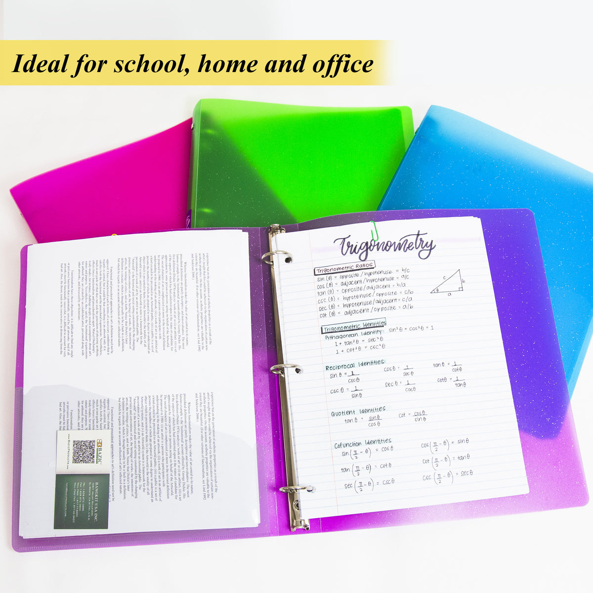 1" Glitter Poly 3-Ring Binder, 1 Pocket