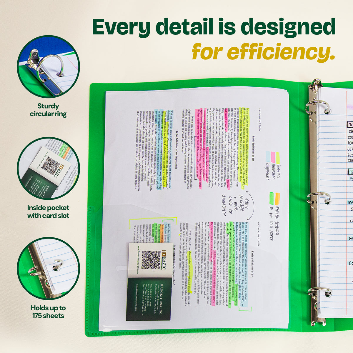 1" Classic Color Poly 3-Ring Binder, 1 Pocket