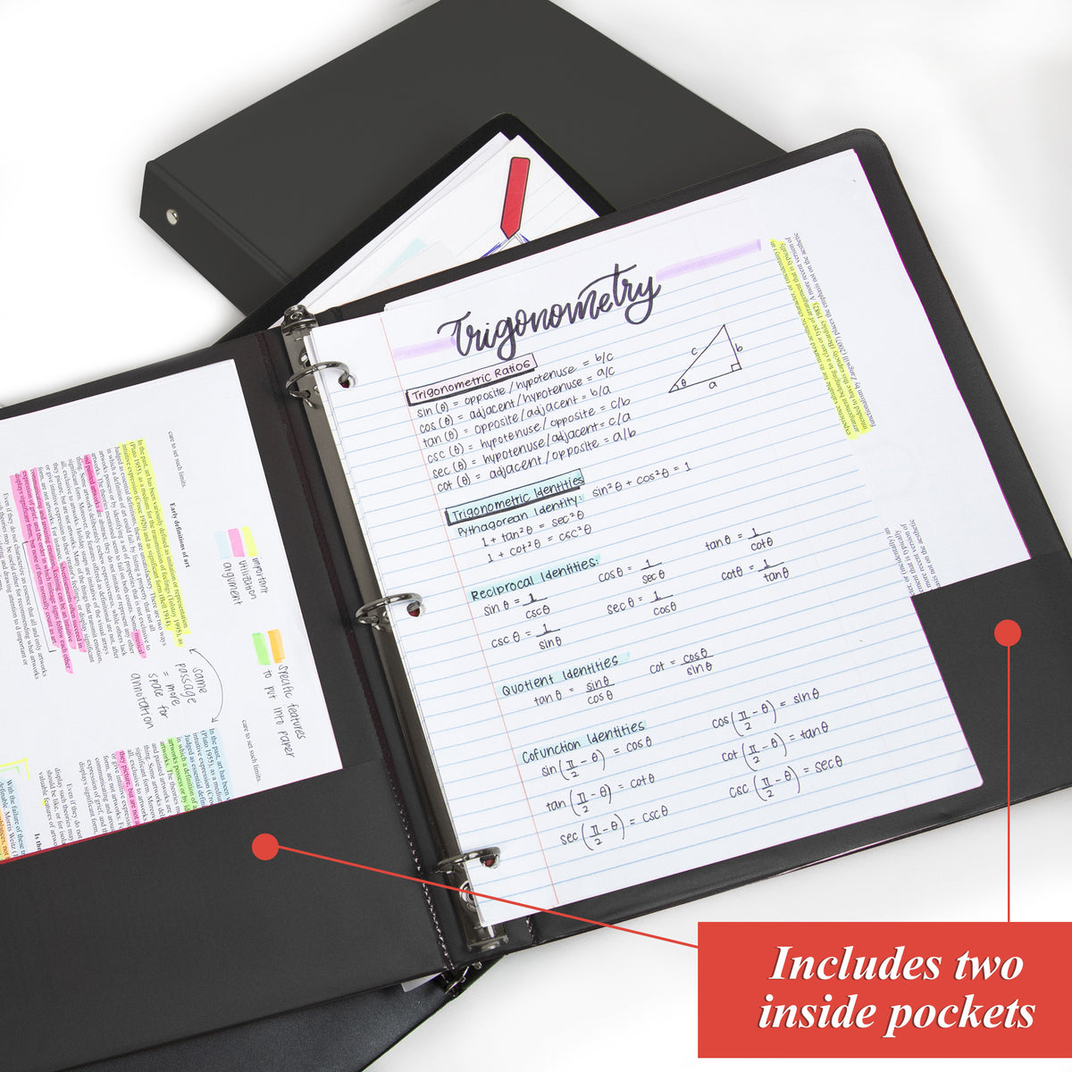 1" Black 3-Ring Binder, Round Ring, 2 Pockets