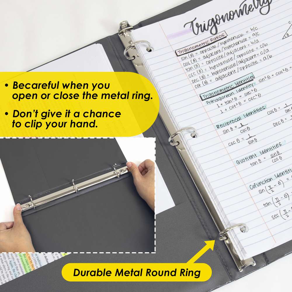 1" Black 3-Ring Binder, Round Ring, 2 Pockets
