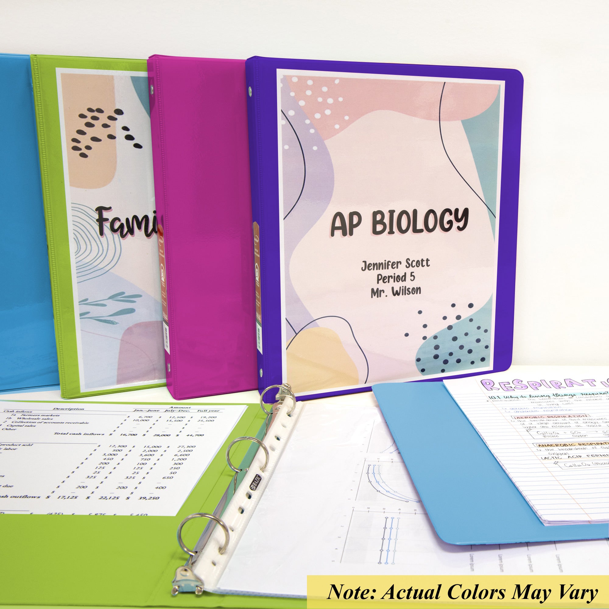 1 in Assorted Neon Color 3-Ring View Binder, 2 Pockets