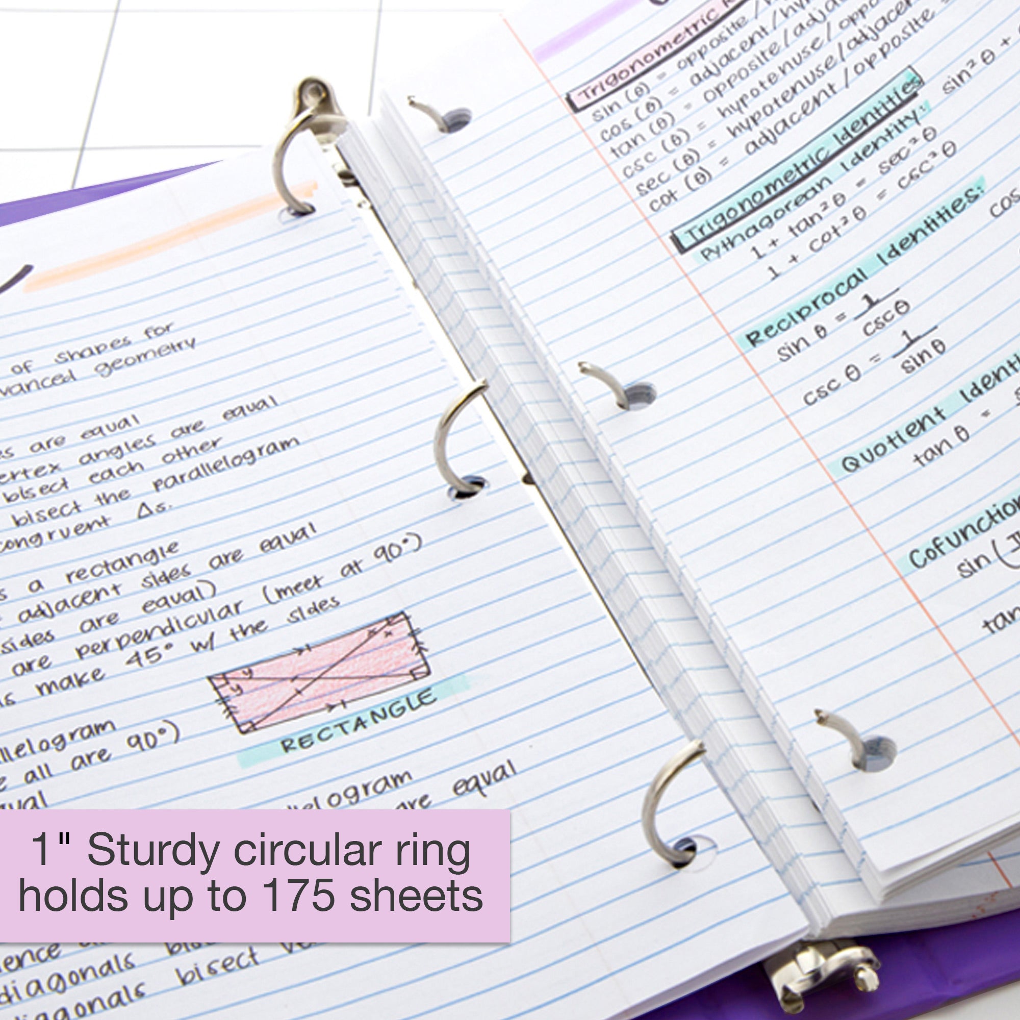 1" Assorted Neon Color 3-Ring View Binder, 2 Pockets