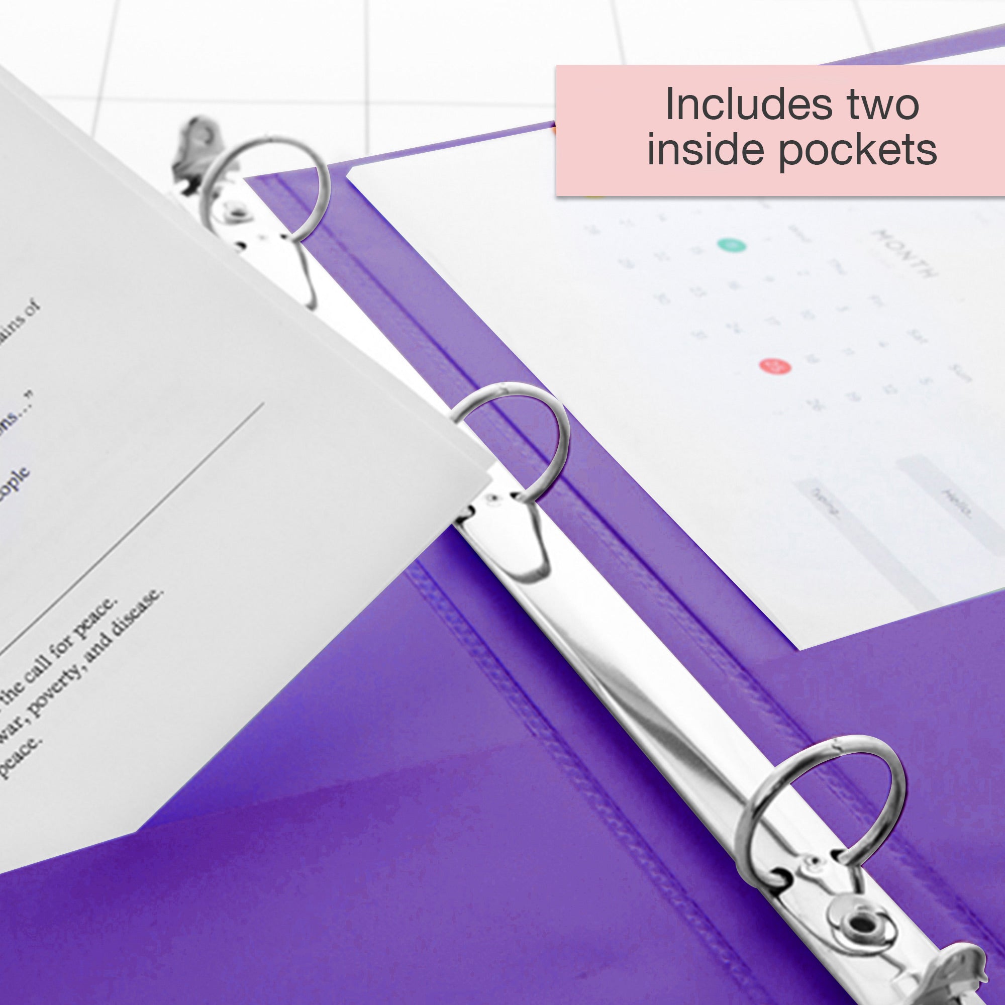 1" Assorted Neon Color 3-Ring View Binder, 2 Pockets