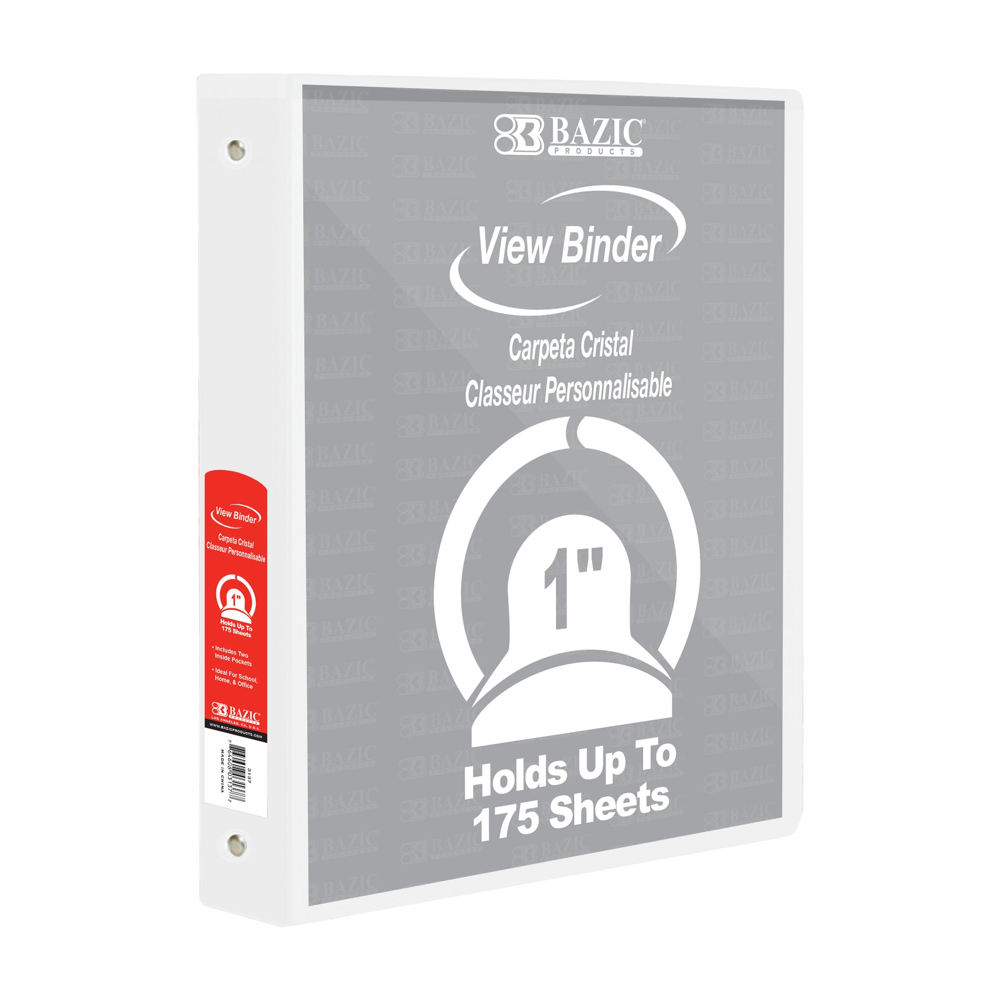 1 Inch White View Binder, 3 Ring, Holds 175 Sheets