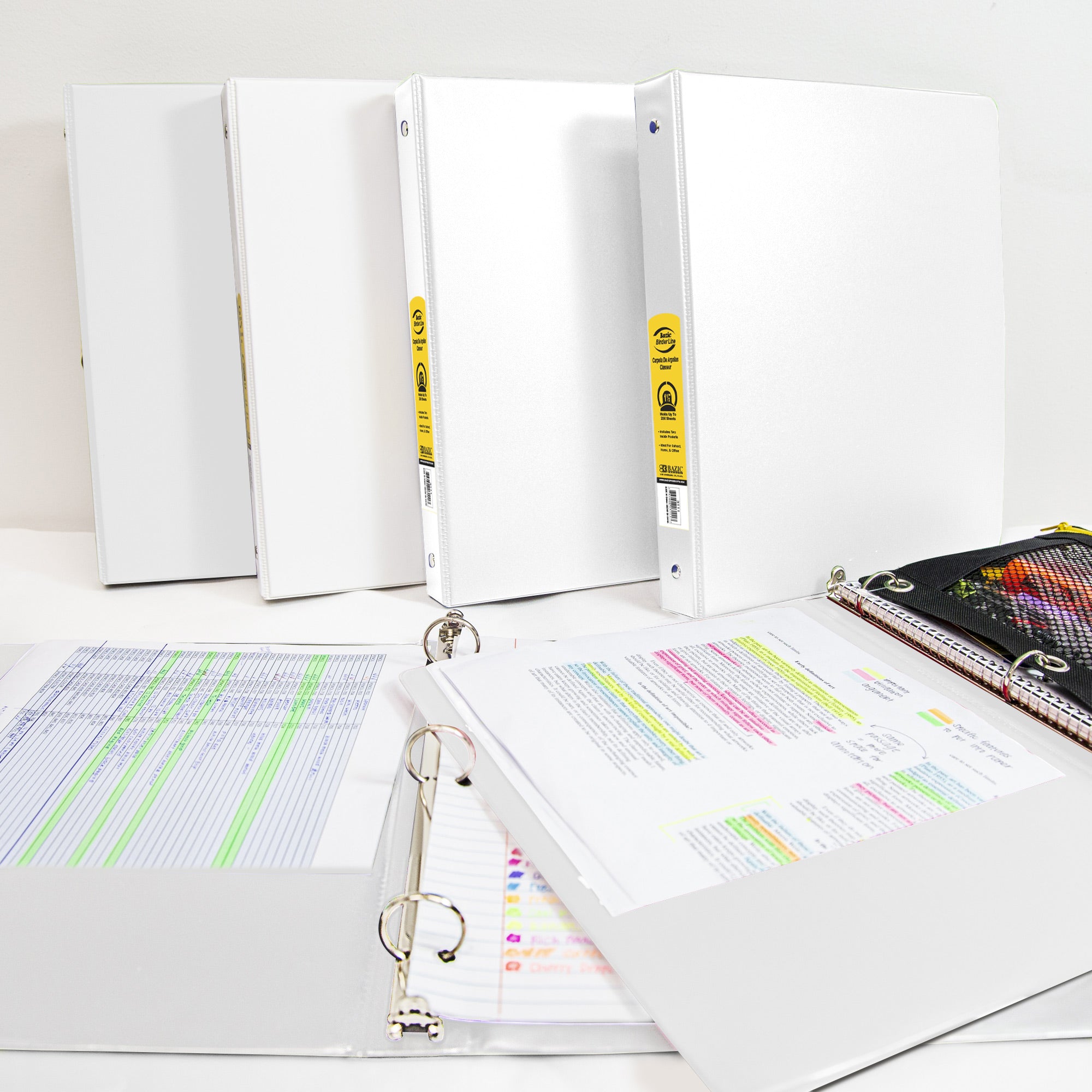 1.5 in White 3-Ring Binder, 2 Pockets, 280 Sheet Capacity