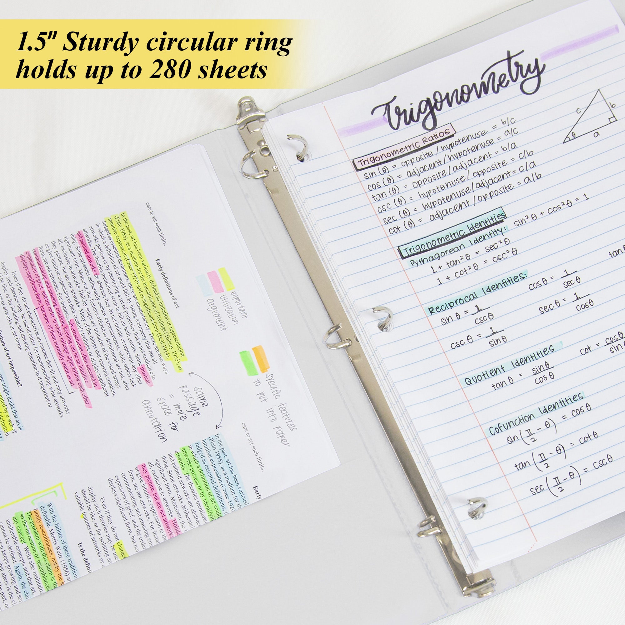 1.5 in White 3-Ring Binder, 2 Pockets, 280 Sheet Capacity