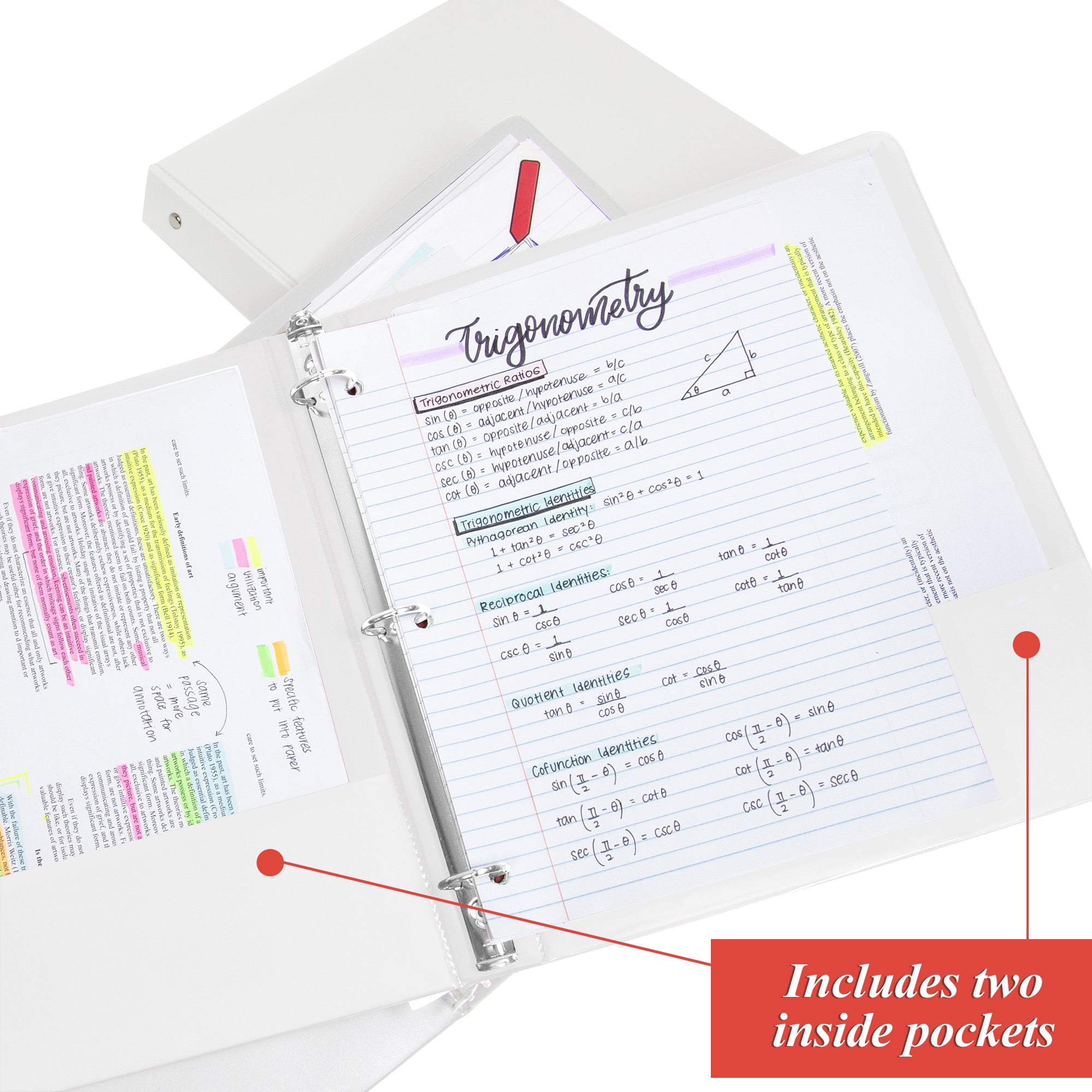 1.5 in White 3-Ring Binder, 2 Pockets, 280 Sheet Capacity