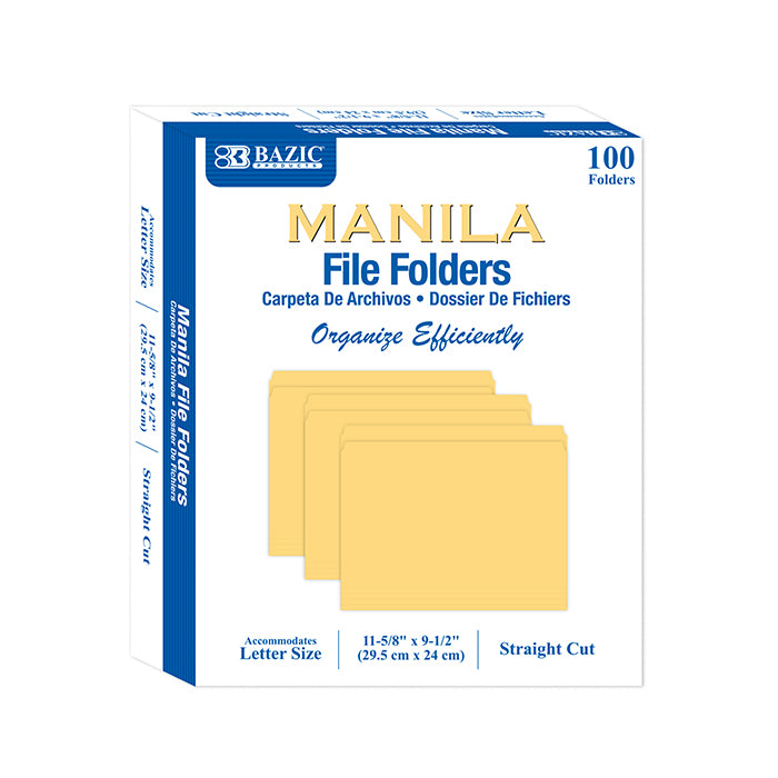 Manila File Folders, Letter Size Straight Cut, 100-Count