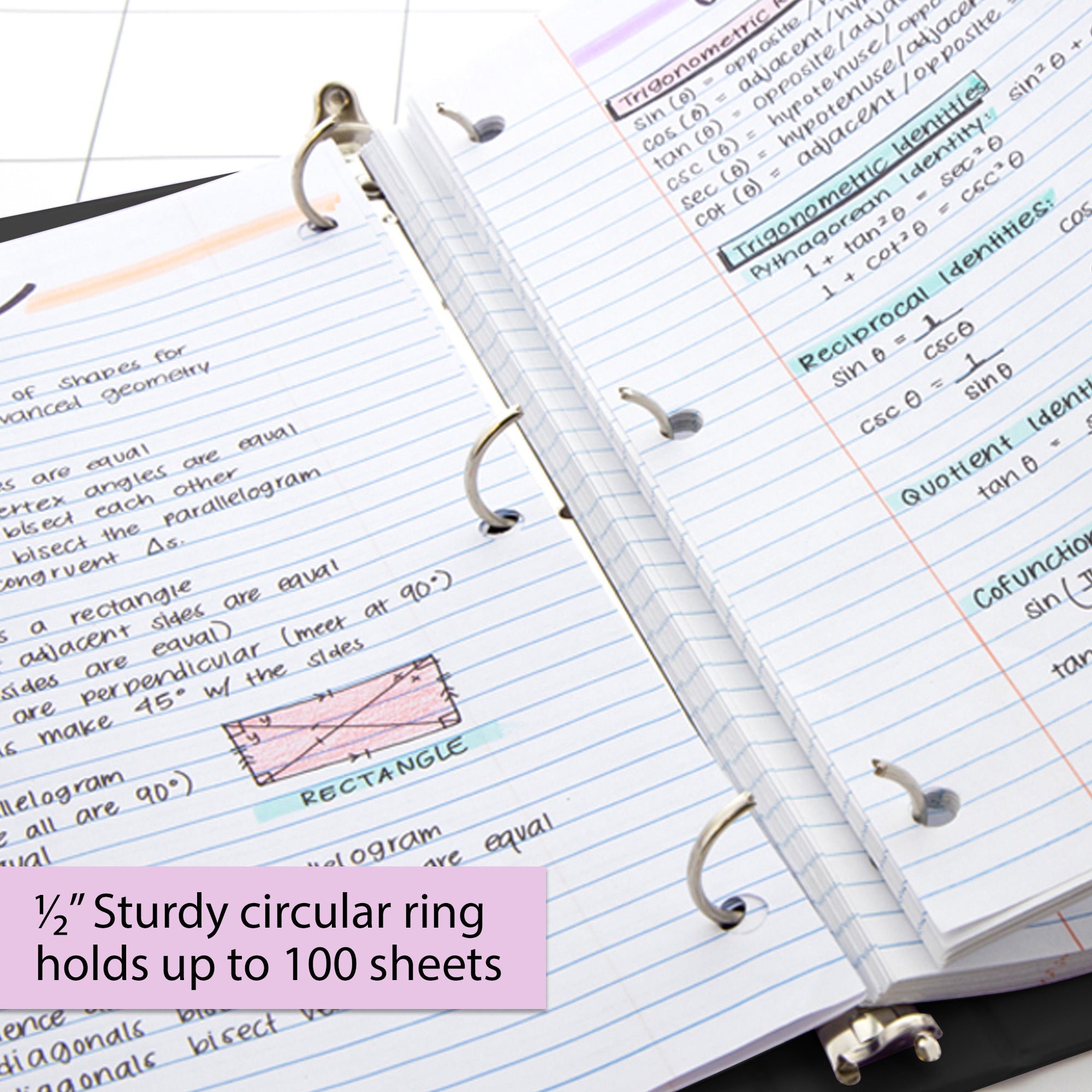 0.5 Inch Black 3 Ring View Binder, Holds 100 Sheets