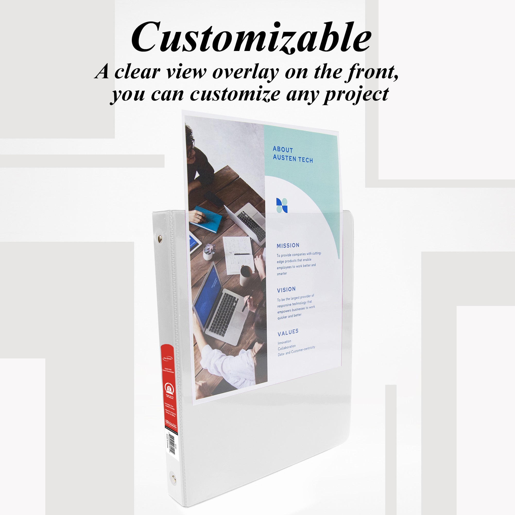 0.5 Inch Binder, White View Binder, 3 Ring, Holds 100 Sheets