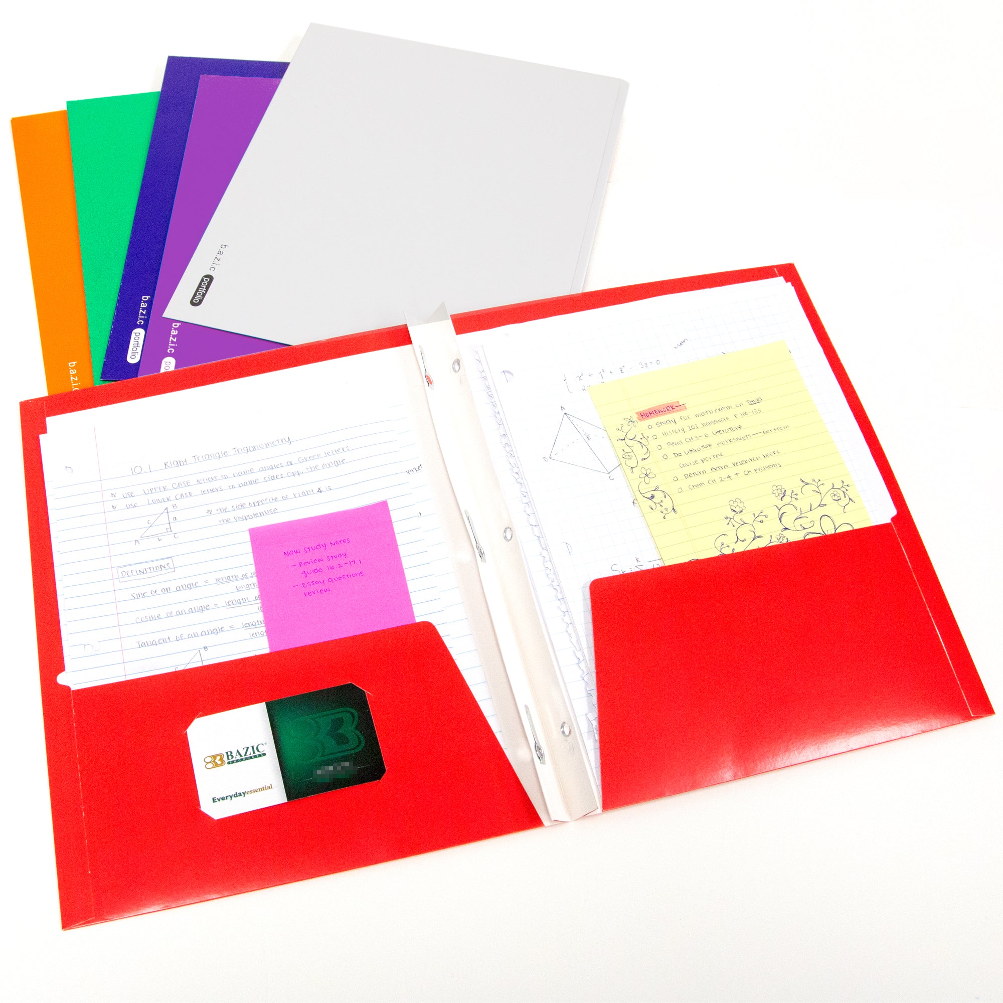 Assorted Color Paper 2-Pocket Folder with 3-Prong Fasteners