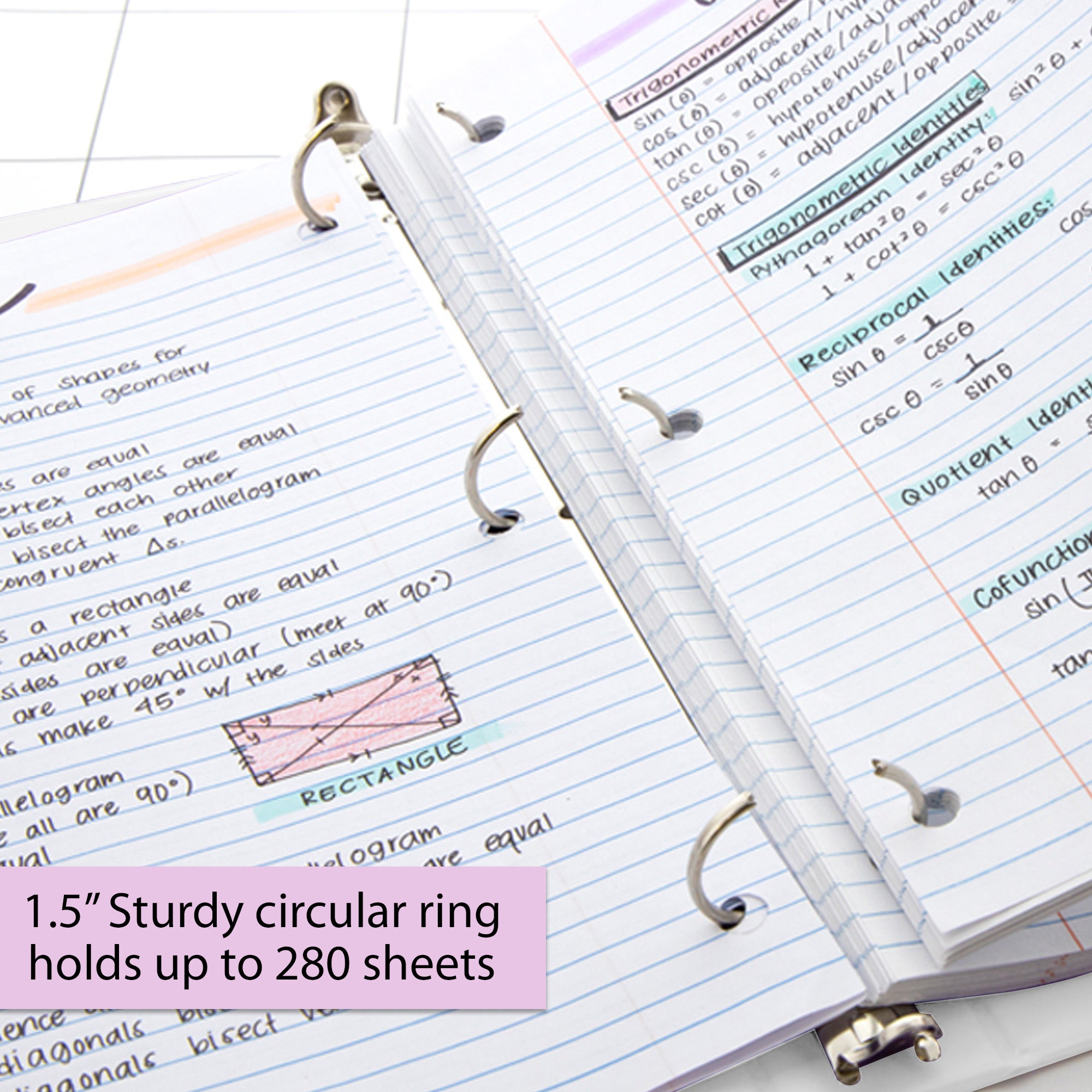 1.5 Inch Binder, White View Binder, 3 Ring, Holds 250 Sheets