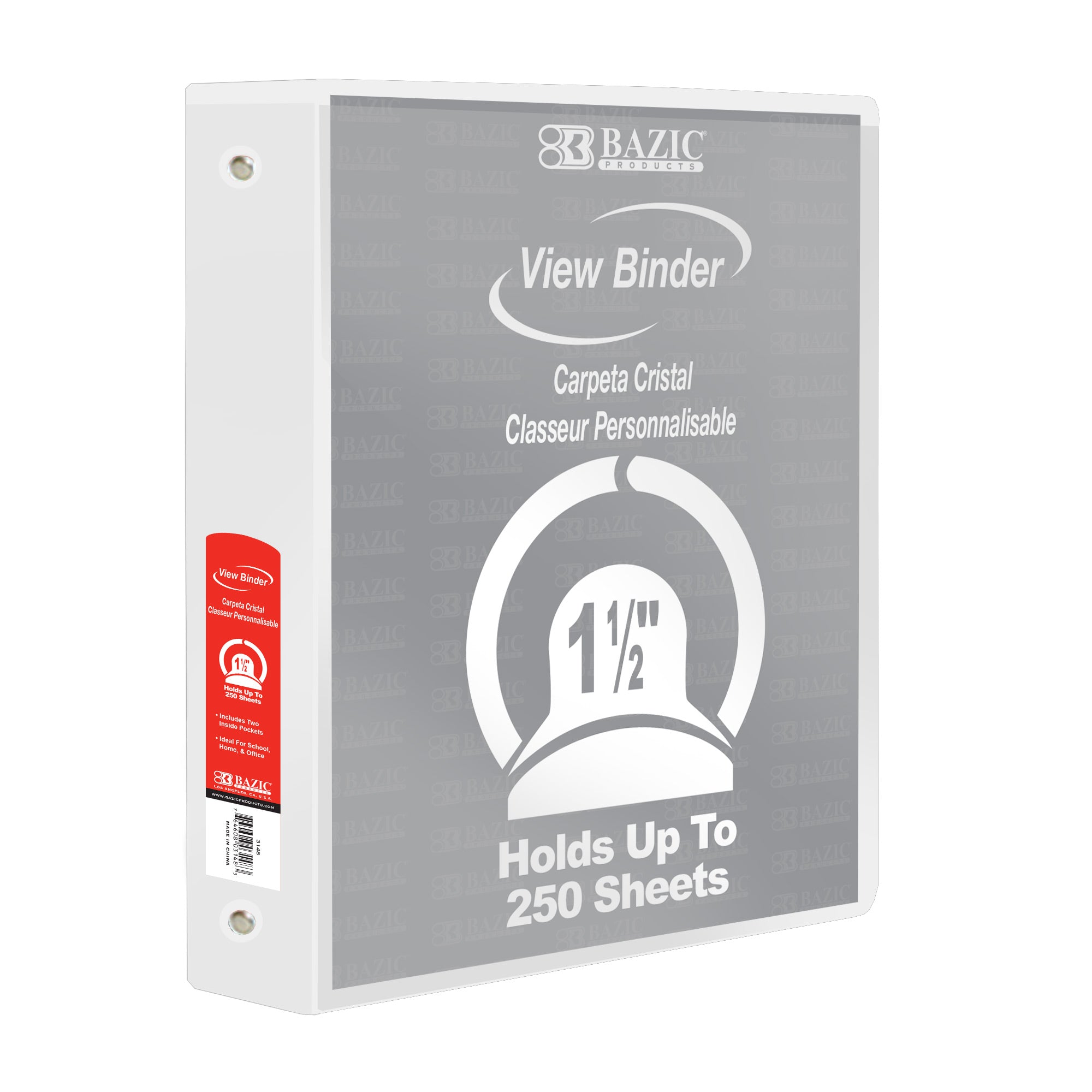 1.5 Inch Binder, White View Binder, 3 Ring, Holds 250 Sheets