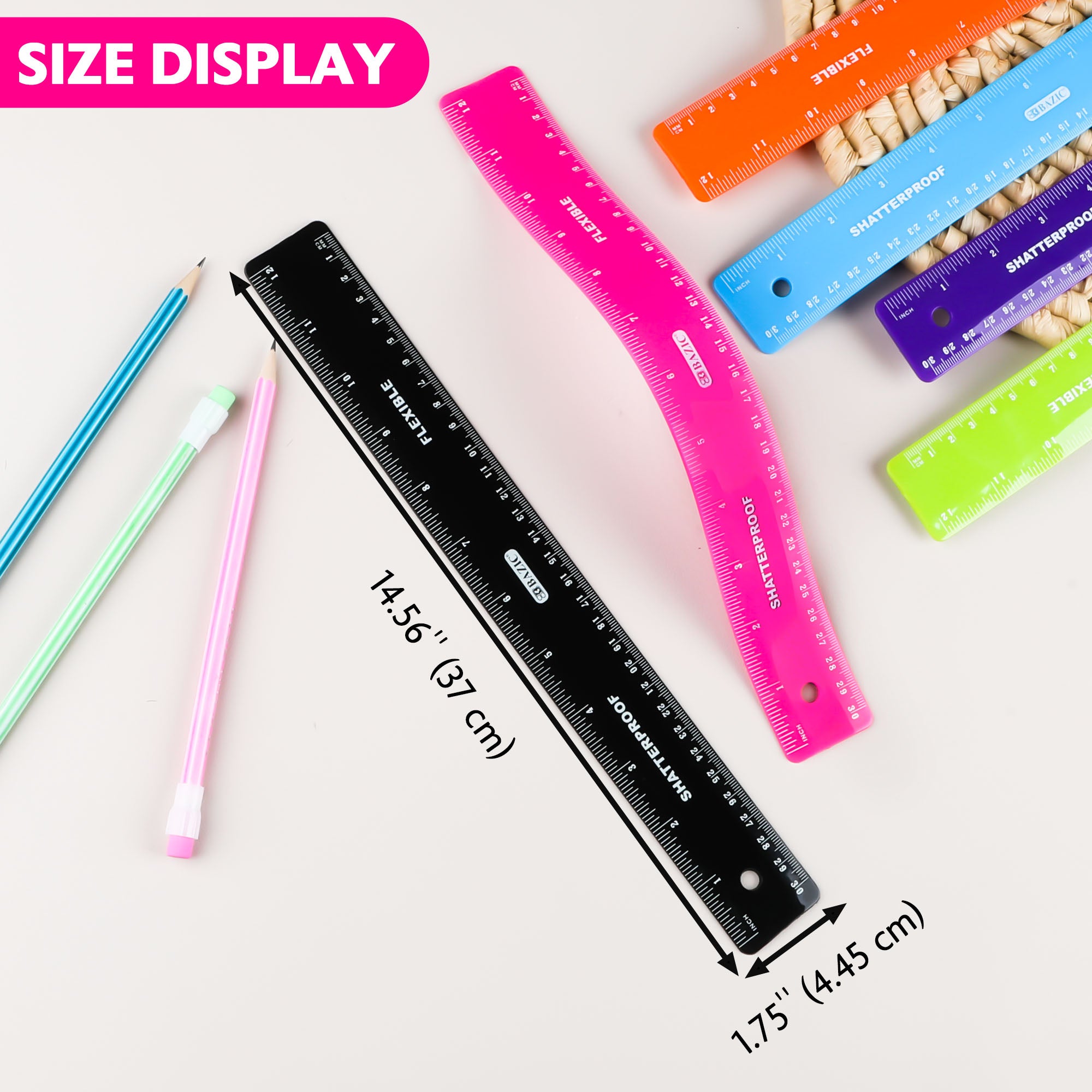 Plastic Ruler, 12 in (30 cm), for School Office Measuring