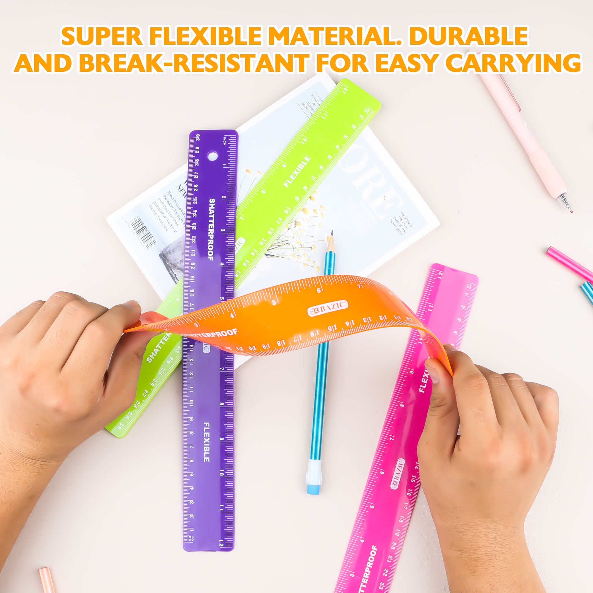 Plastic Ruler, 12 in (30 cm), for School Office Measuring