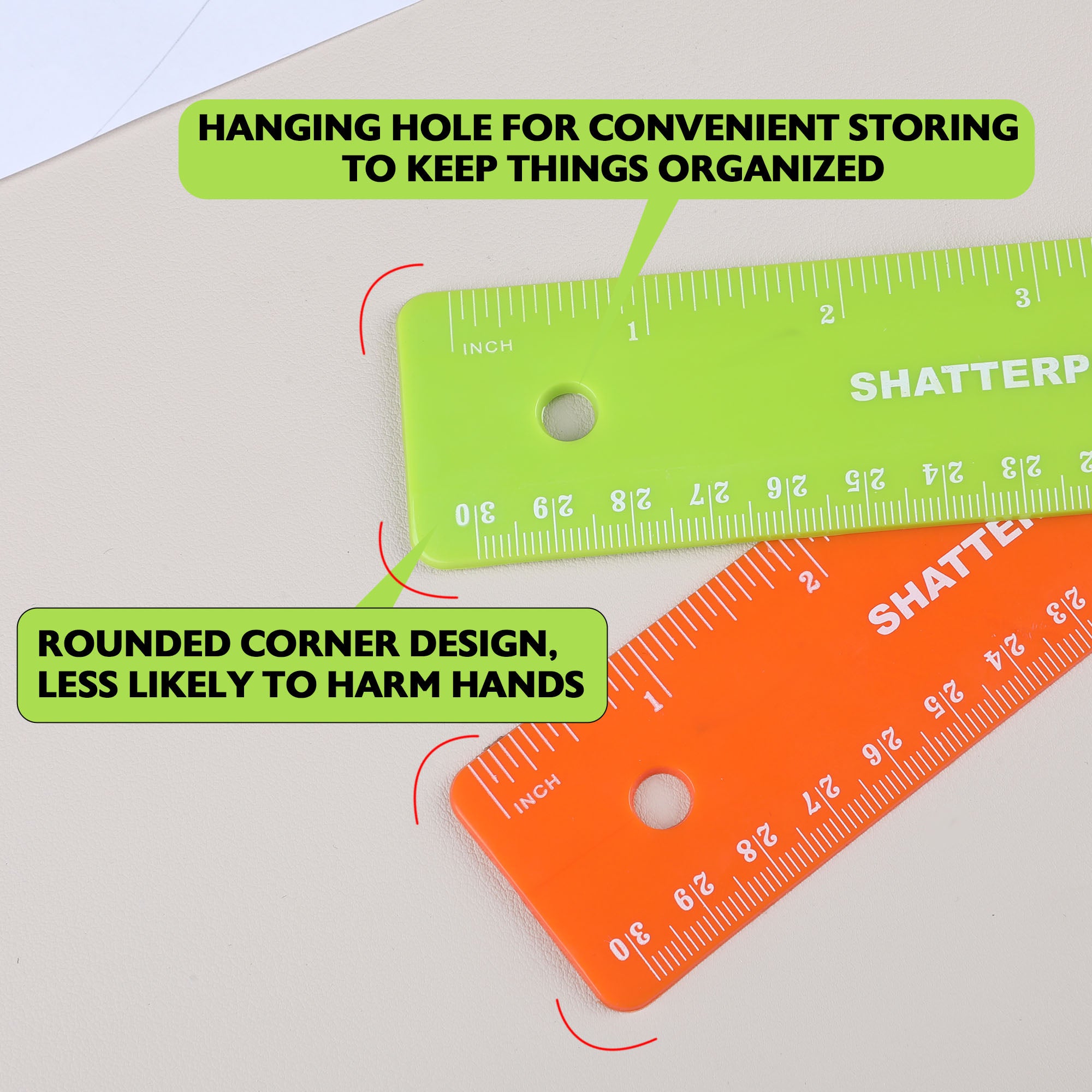Plastic Ruler, 12 in (30 cm), for School Office Measuring