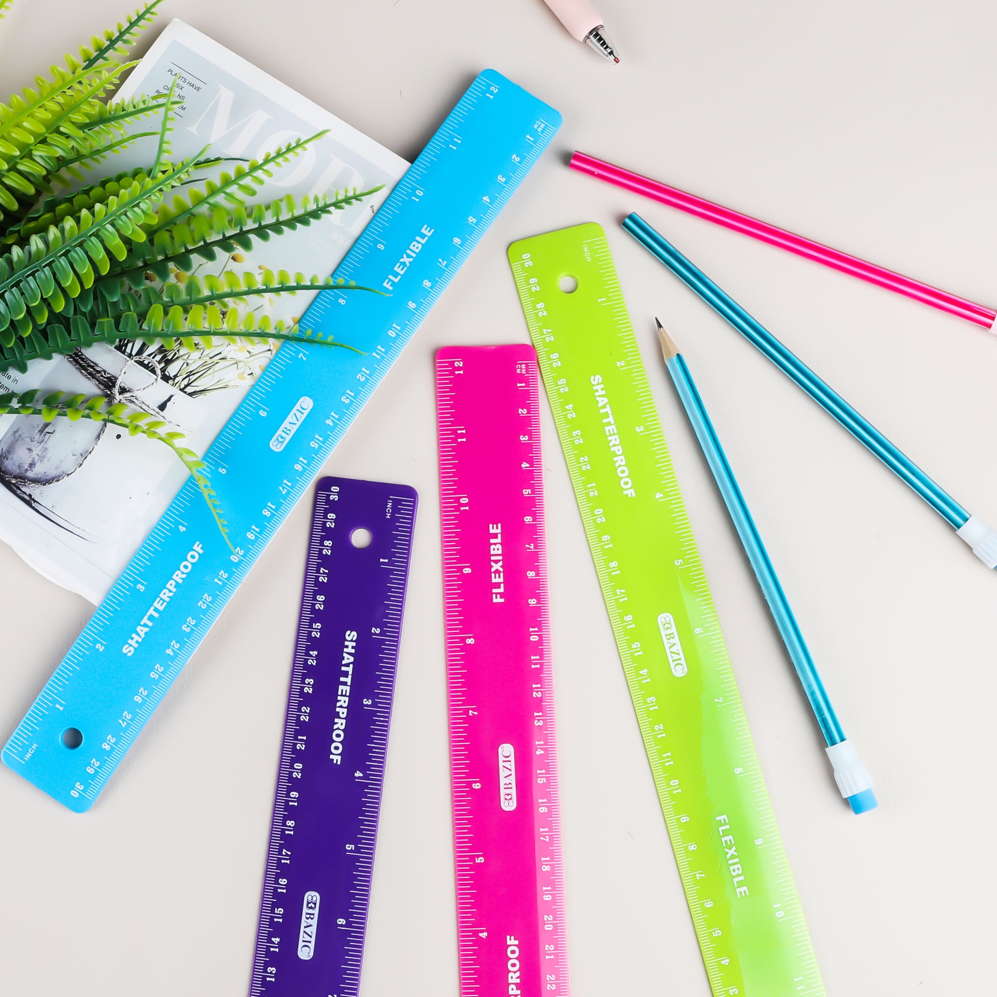 Plastic Ruler, 12 in (30 cm), for School Office Measuring