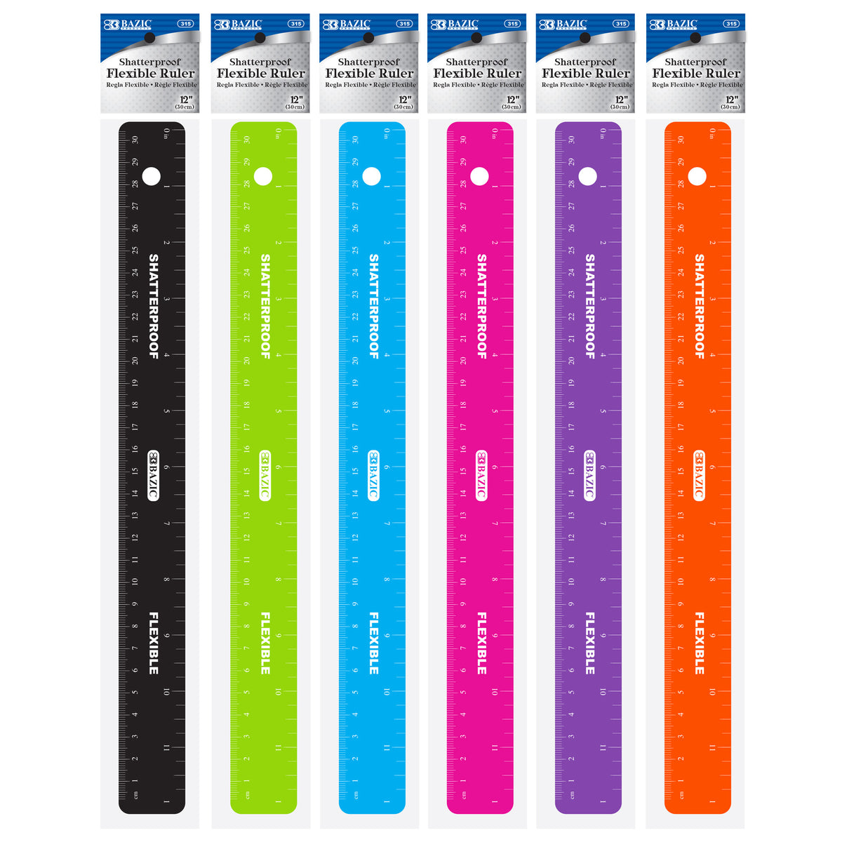 BAZIC 12 in Shatterproof Flexible Ruler, Inch and Metric