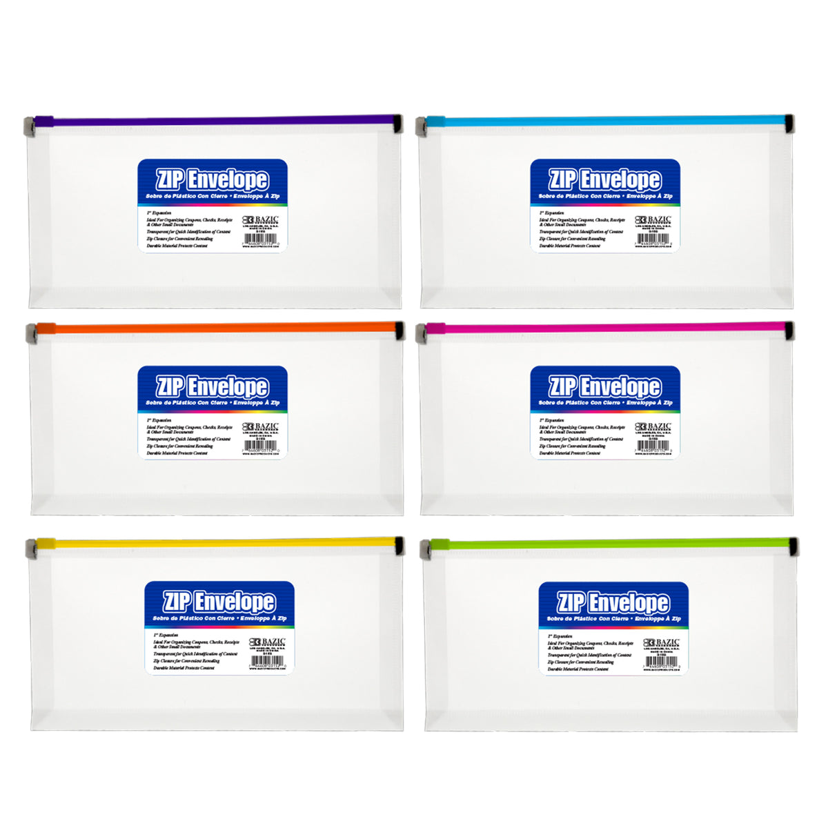 BAZIC Clear Zip Envelope, Coupon/Check