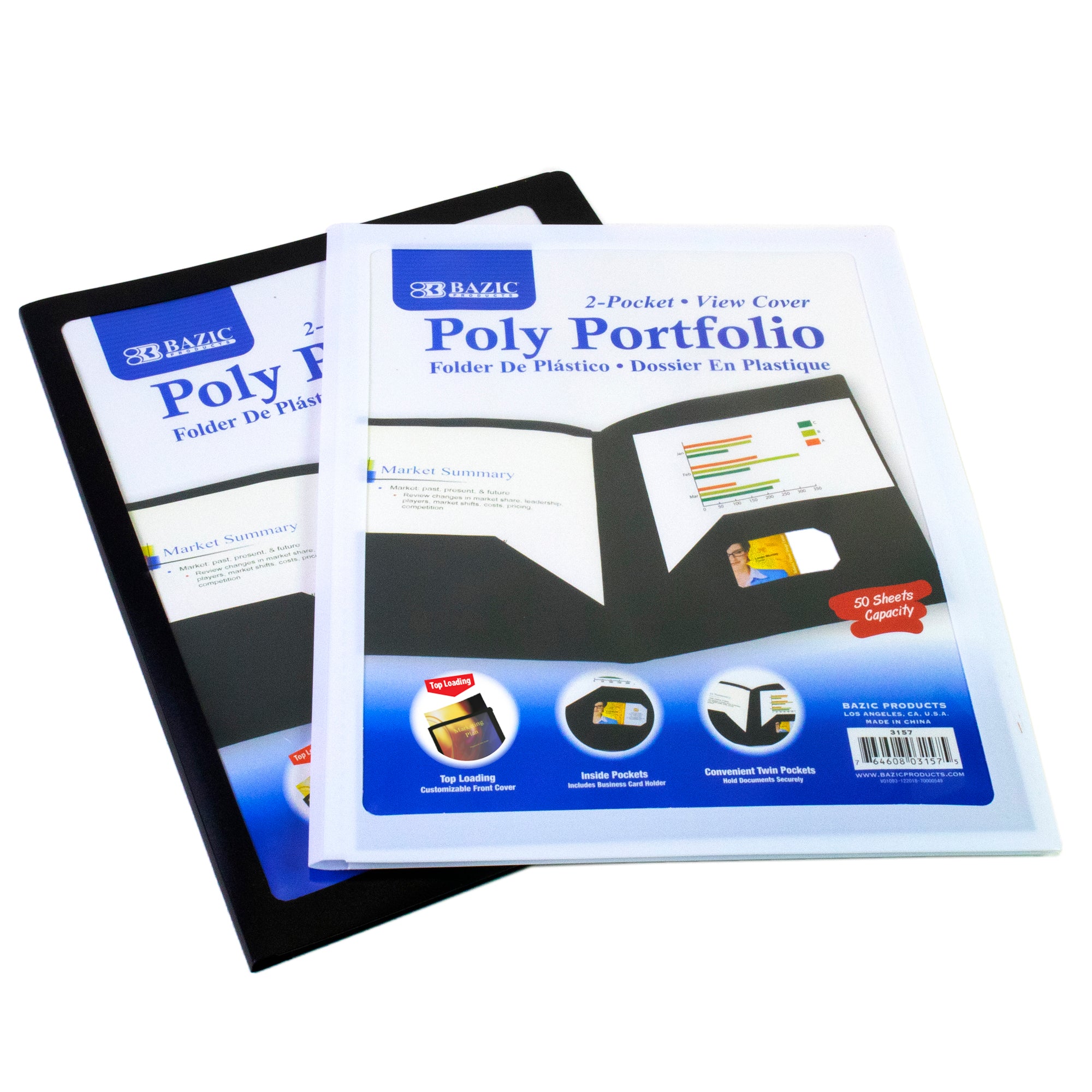 2-Pocket Poly Portfolio Folder with View Cover