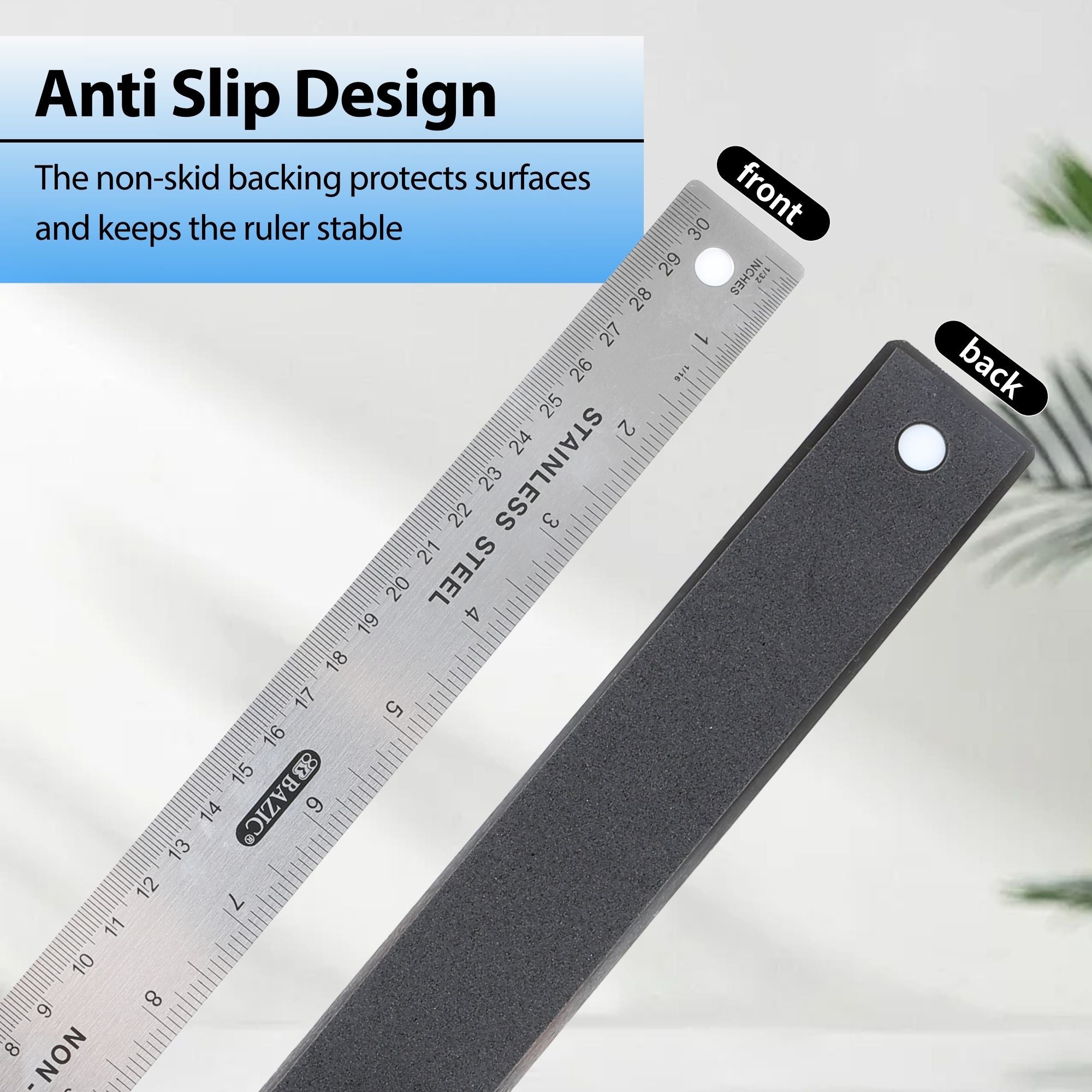 12 in Stainless Steel Ruler, Non-Skid Back