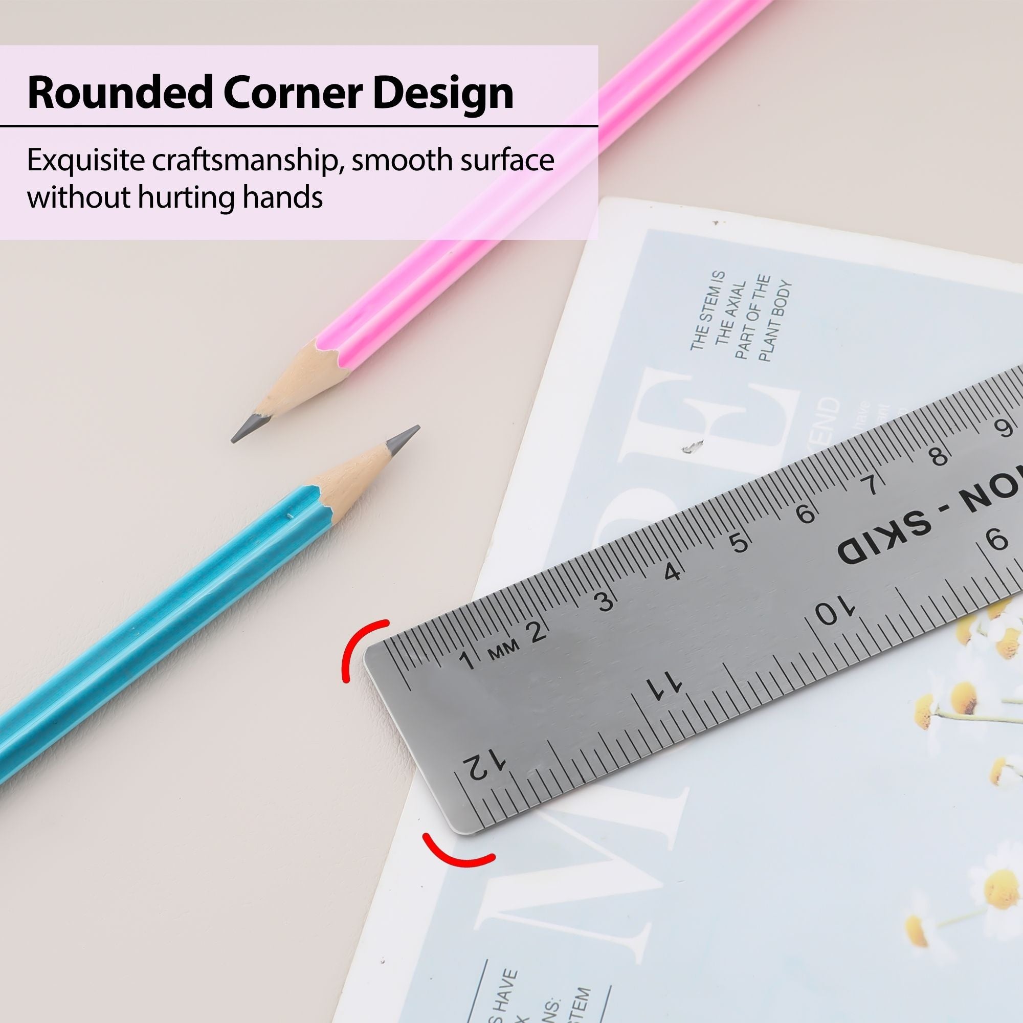 12 in Stainless Steel Ruler, Non-Skid Back
