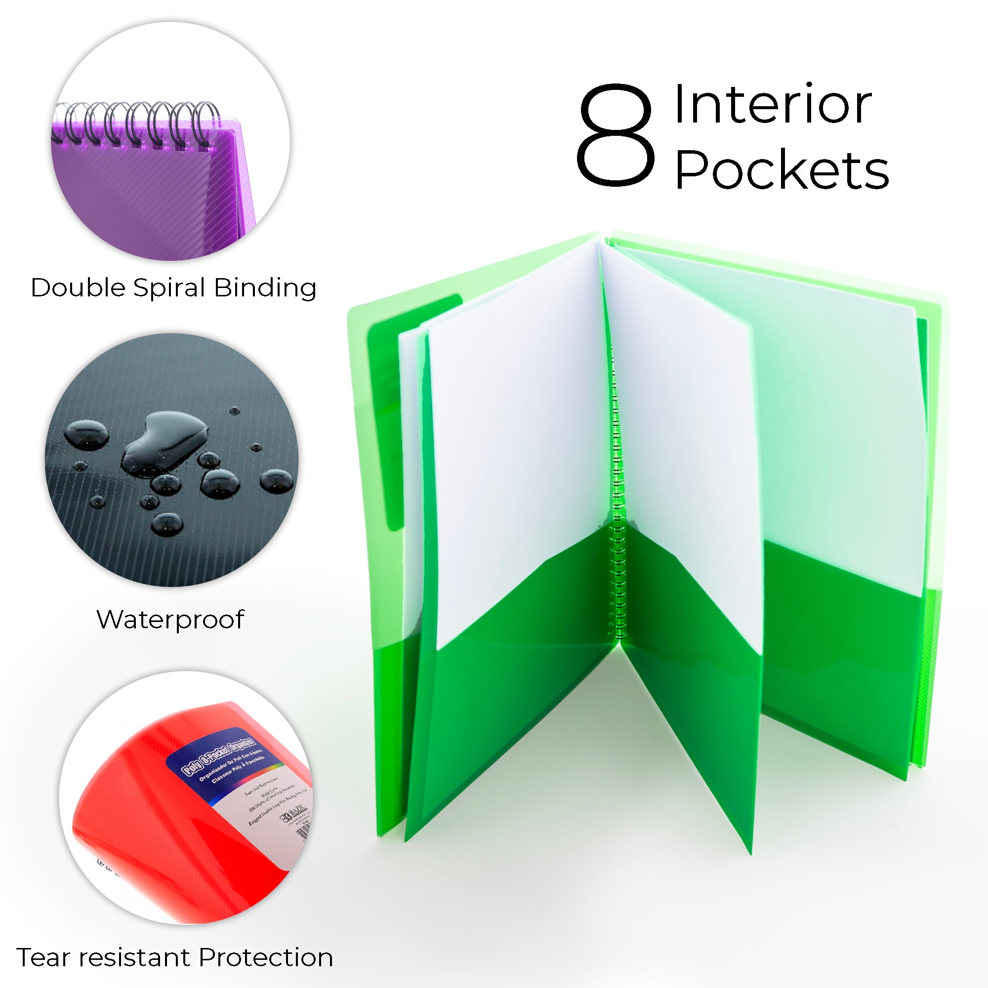 Assorted Color Poly 8-Pocket Folder Organizer
