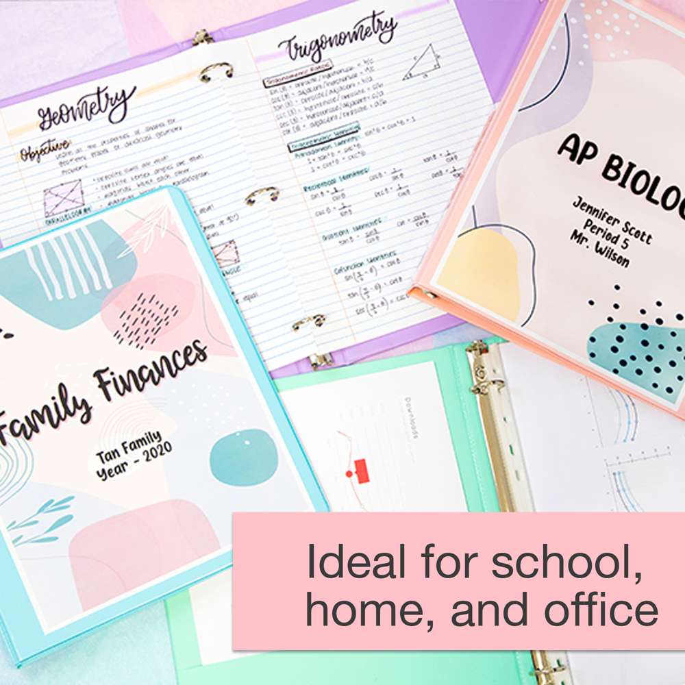 Pastel binders hold class notes, family finances and biology papers. Ideal for school, home, and office.