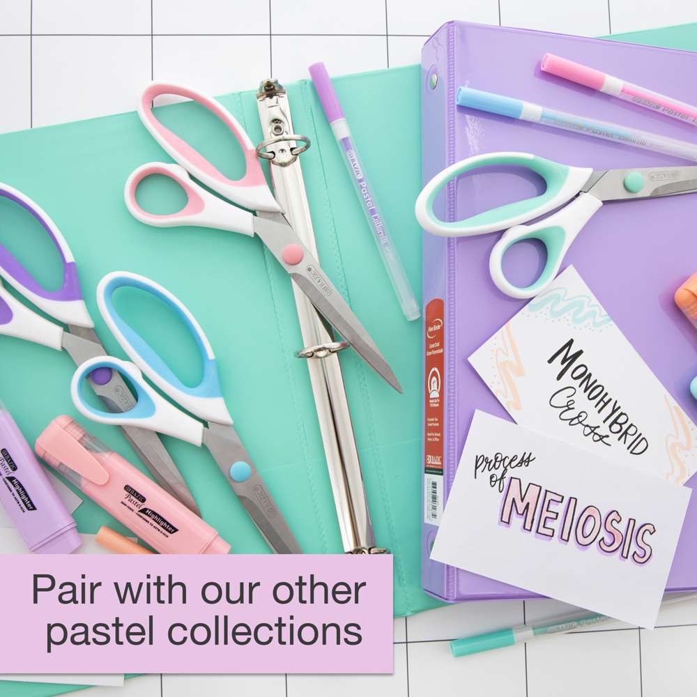 Pair with our other pastel collections: mint and lavender binders with pastel scissors, pens and highlighters.