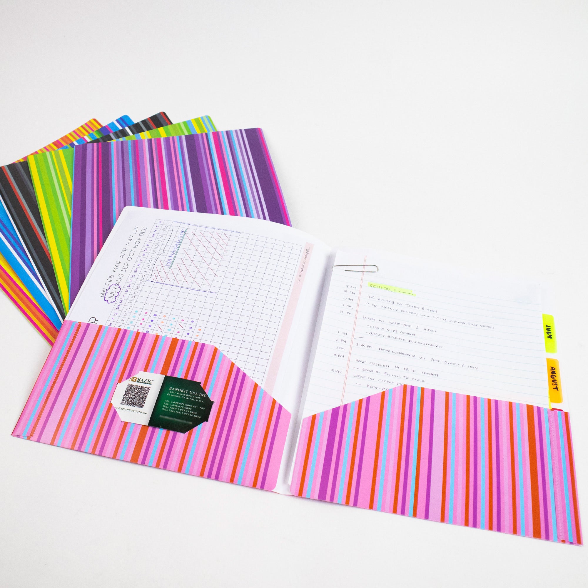 Stripes Poly 2-Pocket Folder, for School Office Documents