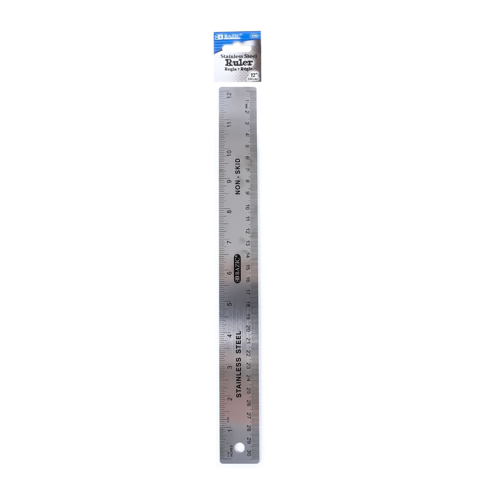 12" (30cm) Stainless Steel Ruler w/ Non Skid Back