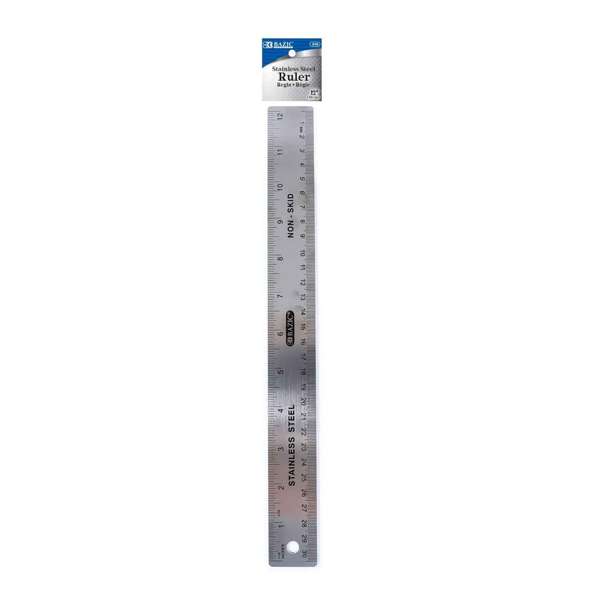 BAZIC 12 in Stainless Steel Ruler, Non-Skid Back