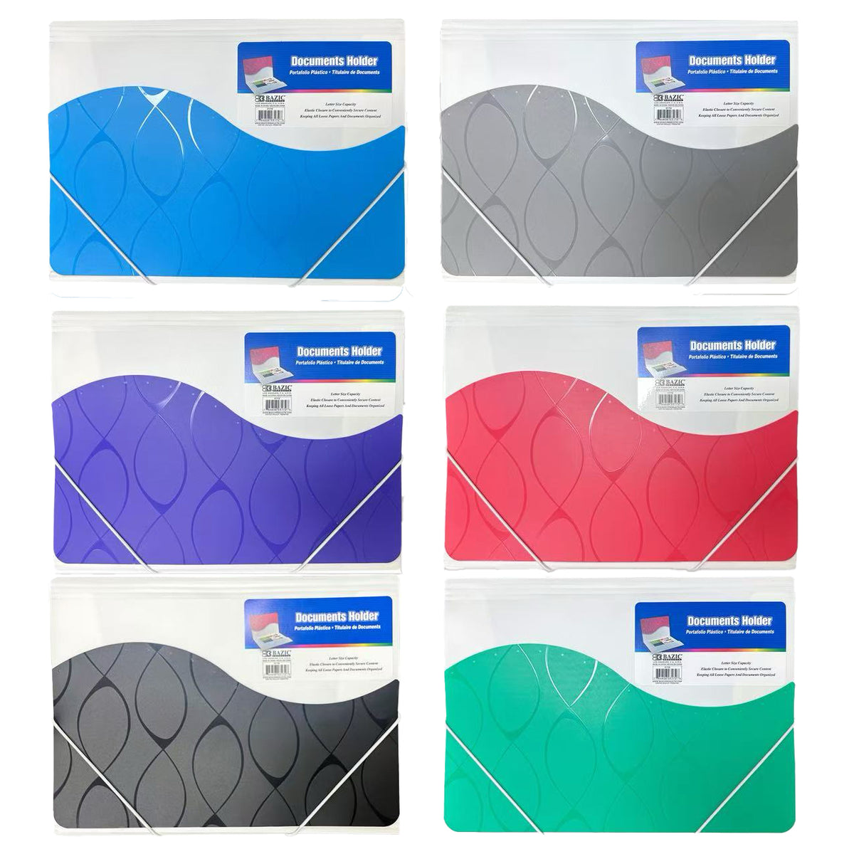 BAZIC Document Holder with Elastic Band, Letter Size, Assorted