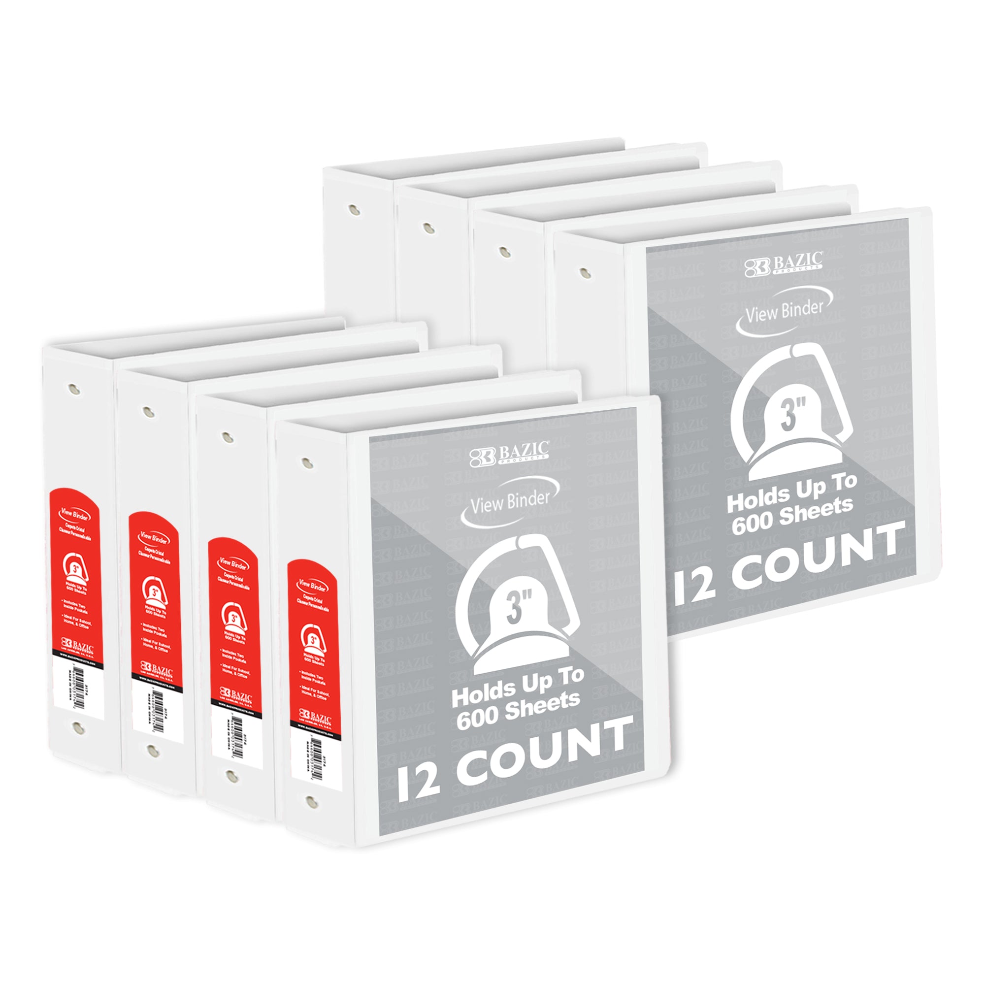 3" White 3-Ring View Binder, Slant-D Ring, 2 Pockets