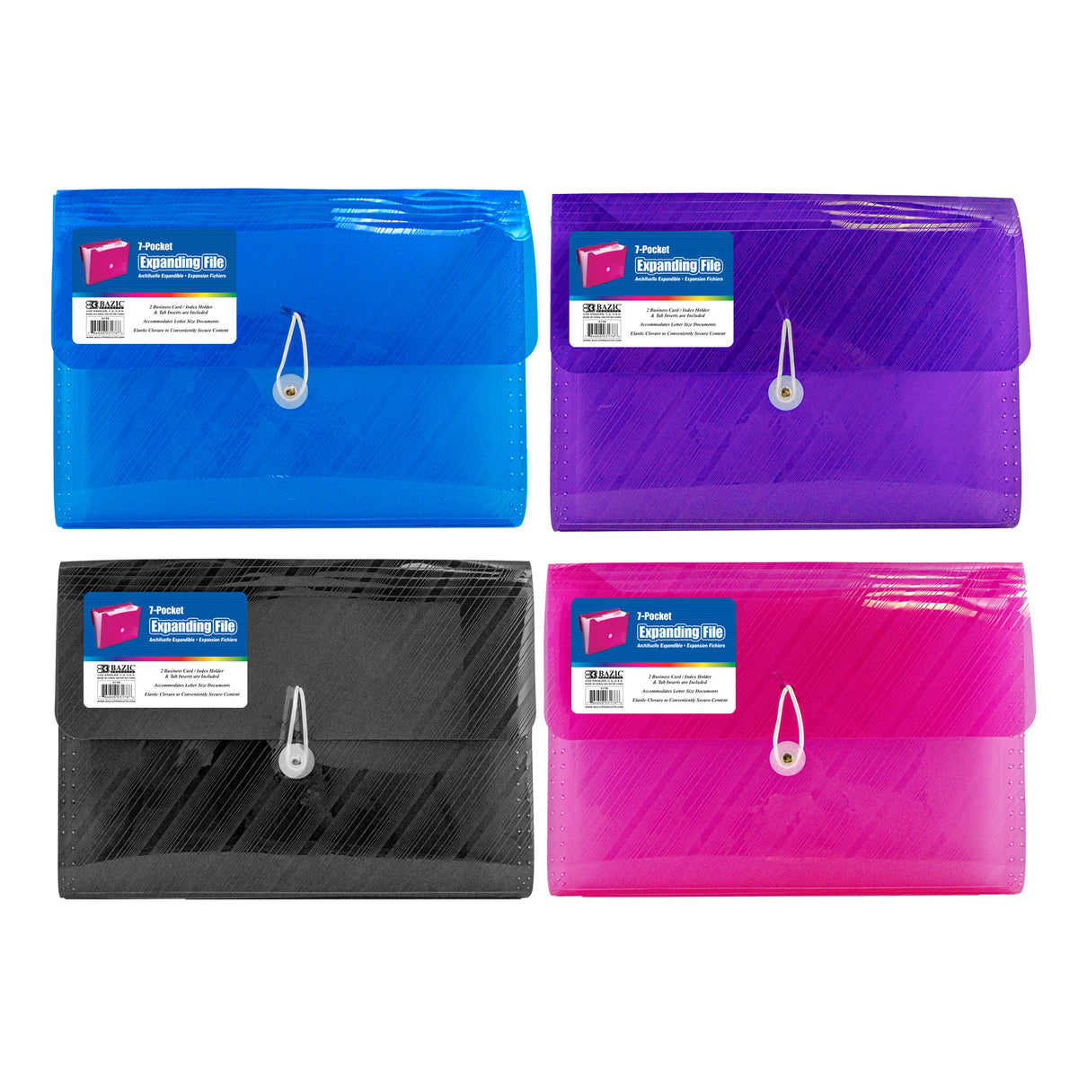 BAZIC Translucent 7-Pocket Poly Expanding File, A4/Letter Size